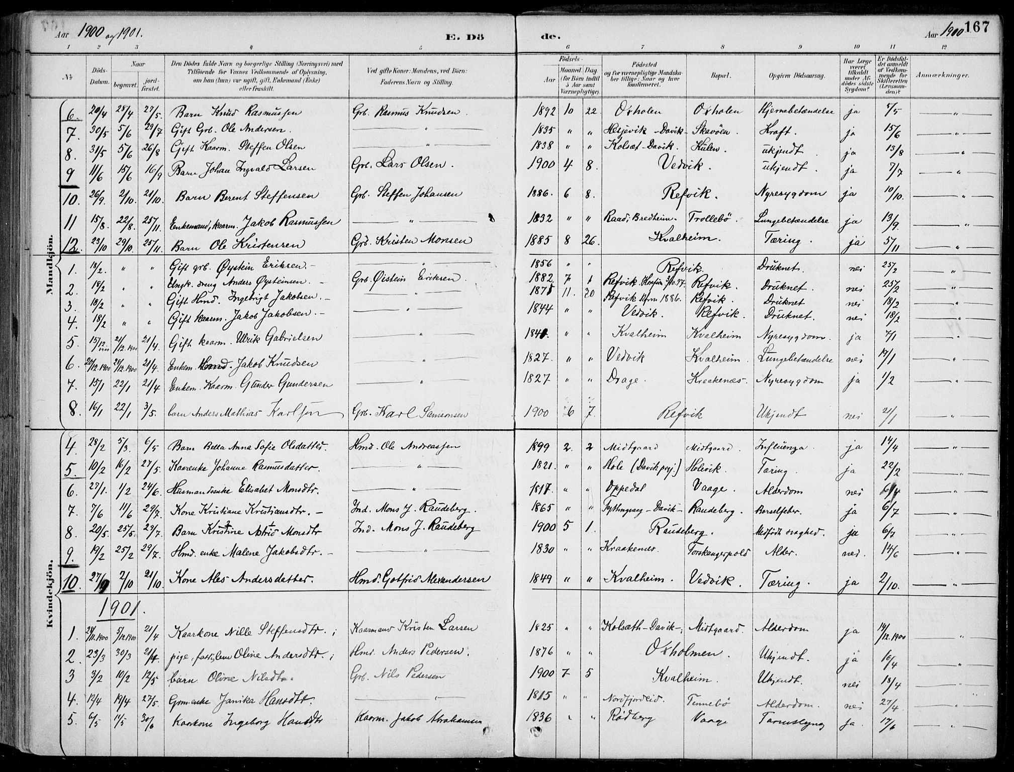 Selje sokneprestembete, AV/SAB-A-99938/H/Ha/Haa/Haac/L0002: Parish register (official) no. C  2, 1889-1904, p. 167