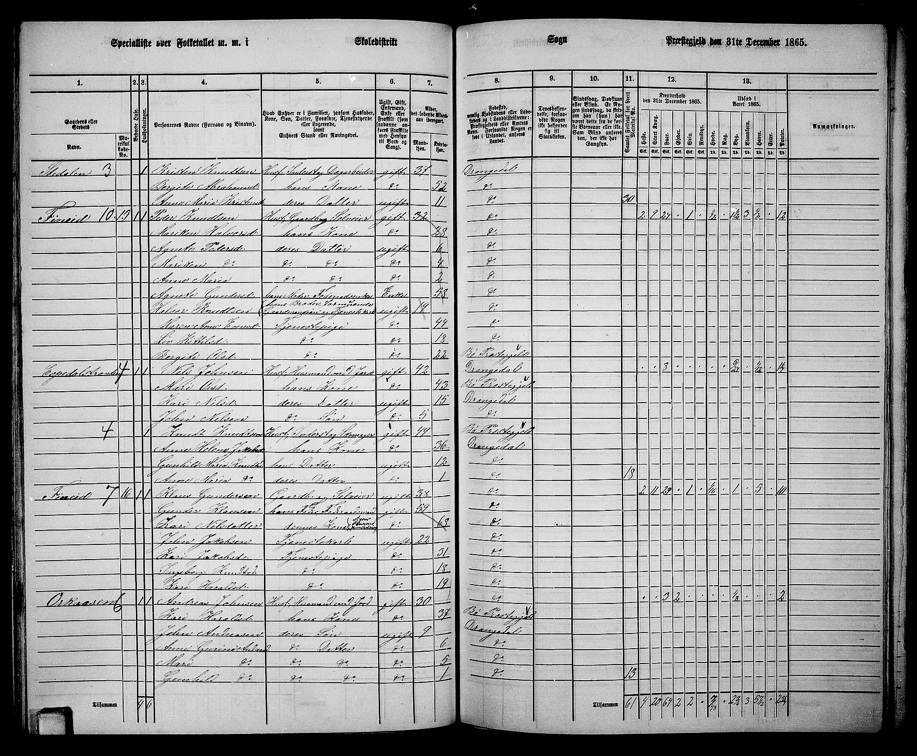 RA, 1865 census for Drangedal, 1865, p. 66