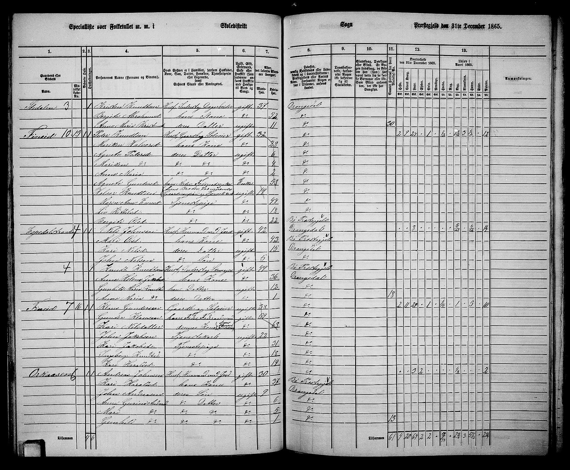 RA, 1865 census for Drangedal, 1865, p. 66