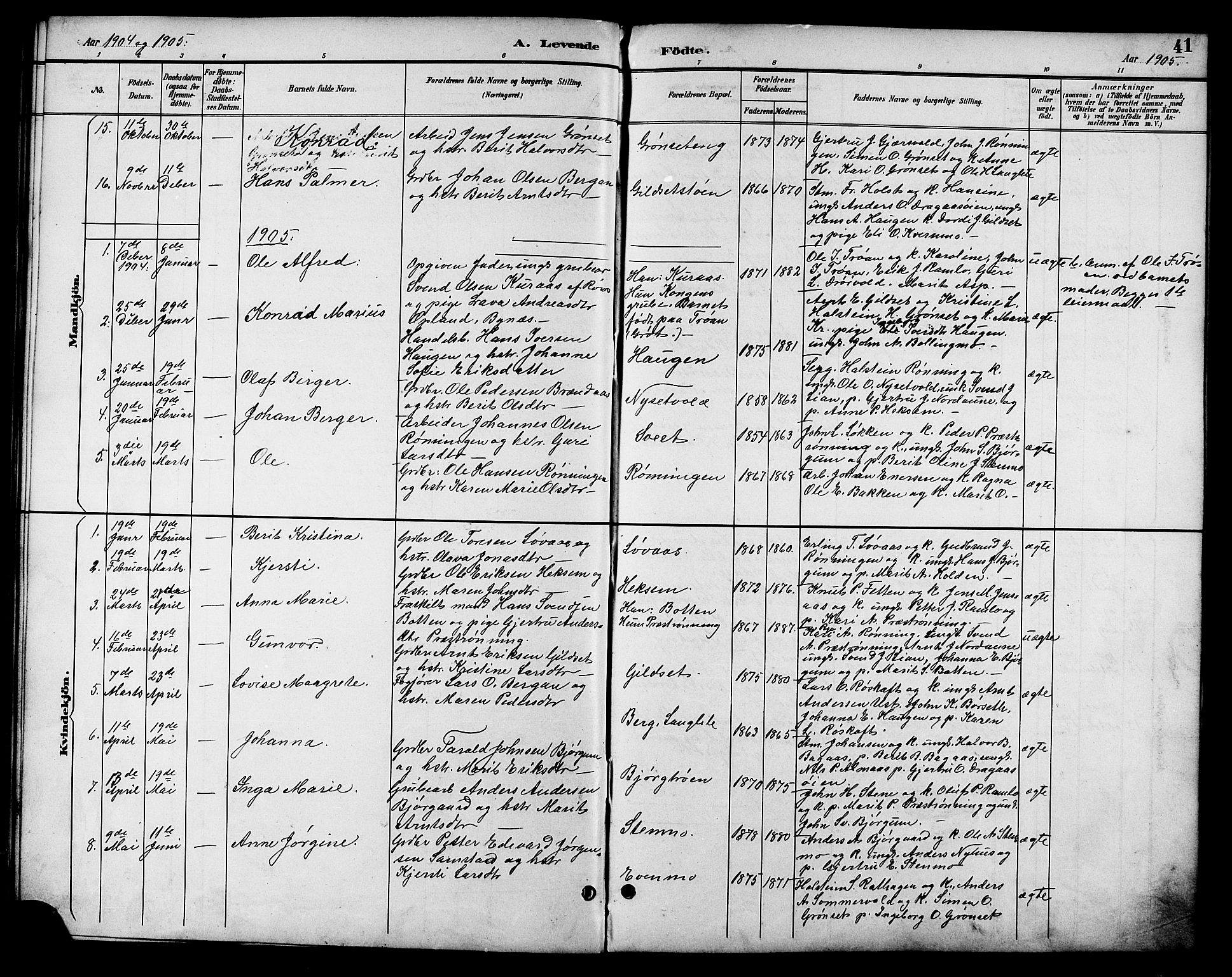 Ministerialprotokoller, klokkerbøker og fødselsregistre - Sør-Trøndelag, SAT/A-1456/685/L0978: Parish register (copy) no. 685C03, 1891-1907, p. 41