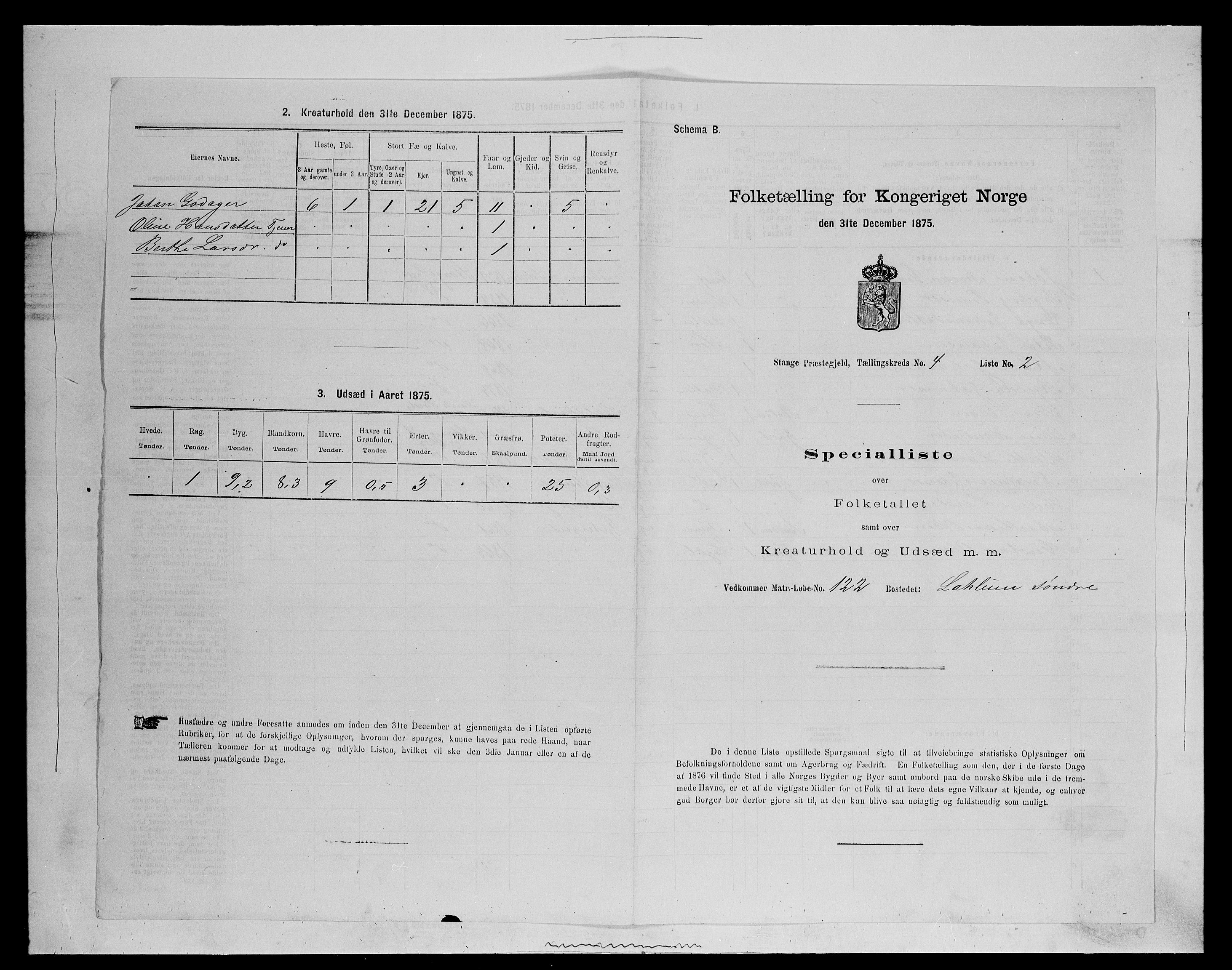 SAH, 1875 census for 0417P Stange, 1875, p. 606