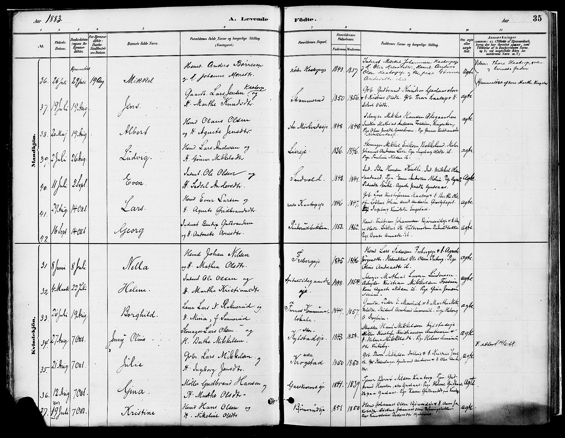 Vang prestekontor, Hedmark, SAH/PREST-008/H/Ha/Haa/L0018A: Parish register (official) no. 18A, 1880-1906, p. 35