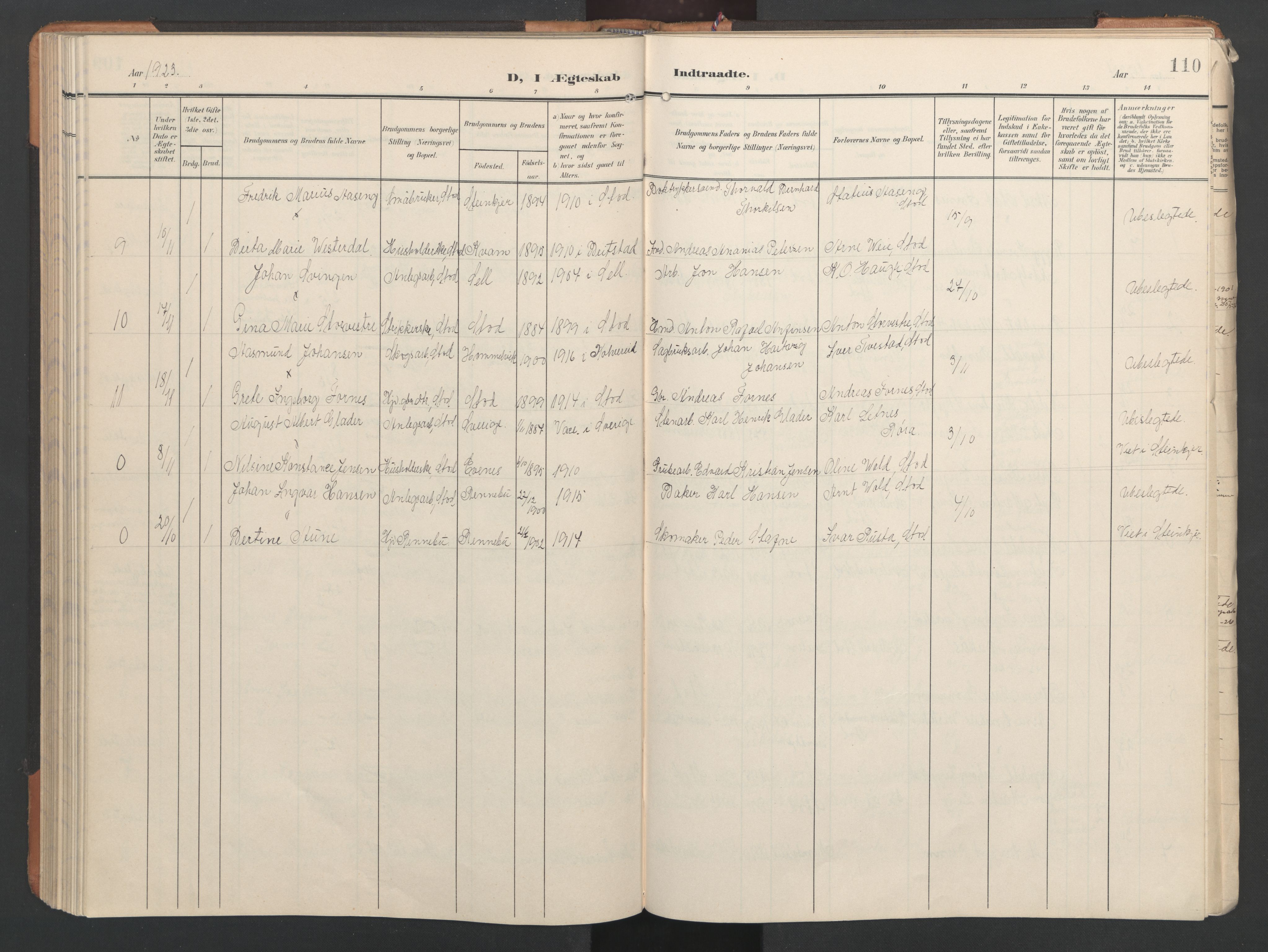 Ministerialprotokoller, klokkerbøker og fødselsregistre - Nord-Trøndelag, SAT/A-1458/746/L0455: Parish register (copy) no. 746C01, 1908-1933, p. 110