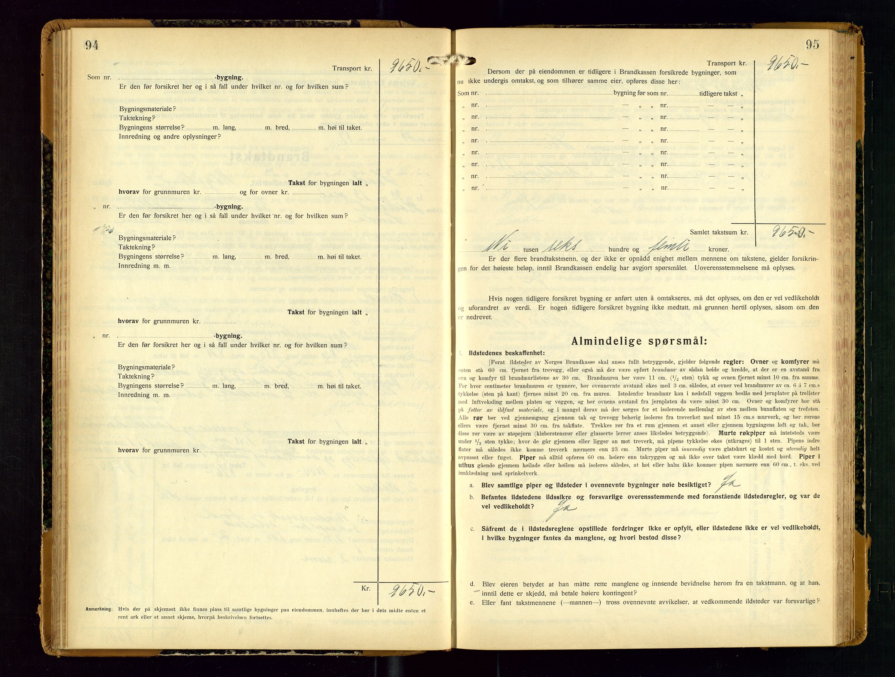 Sauda lensmannskontor, AV/SAST-A-100177/Gob/L0003: Branntakstprotokoll - skjematakst, 1928-1936, p. 94-95