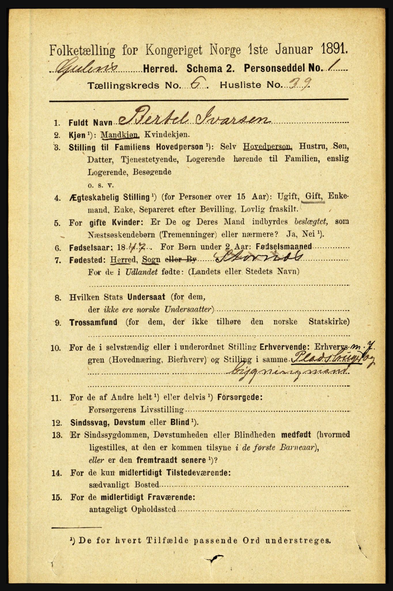 RA, 1891 census for 1411 Gulen, 1891, p. 2172