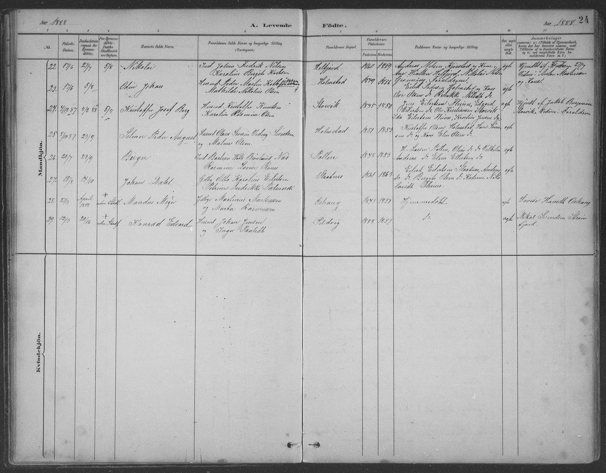 Ministerialprotokoller, klokkerbøker og fødselsregistre - Nordland, AV/SAT-A-1459/890/L1290: Parish register (copy) no. 890C01, 1882-1911, p. 24