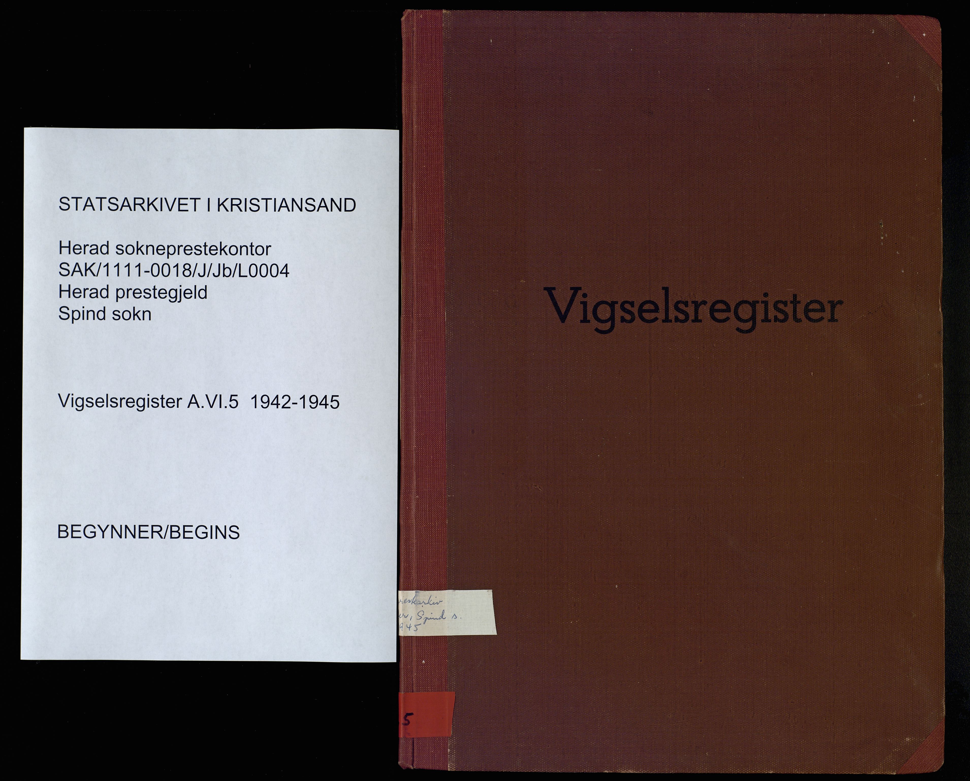 Herad sokneprestkontor, AV/SAK-1111-0018/J/Jb/L0004: Marriage register no. A-VI-5, 1942-1945