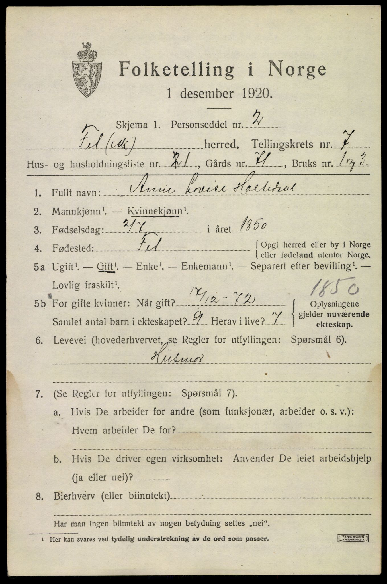 SAO, 1920 census for Fet, 1920, p. 7980