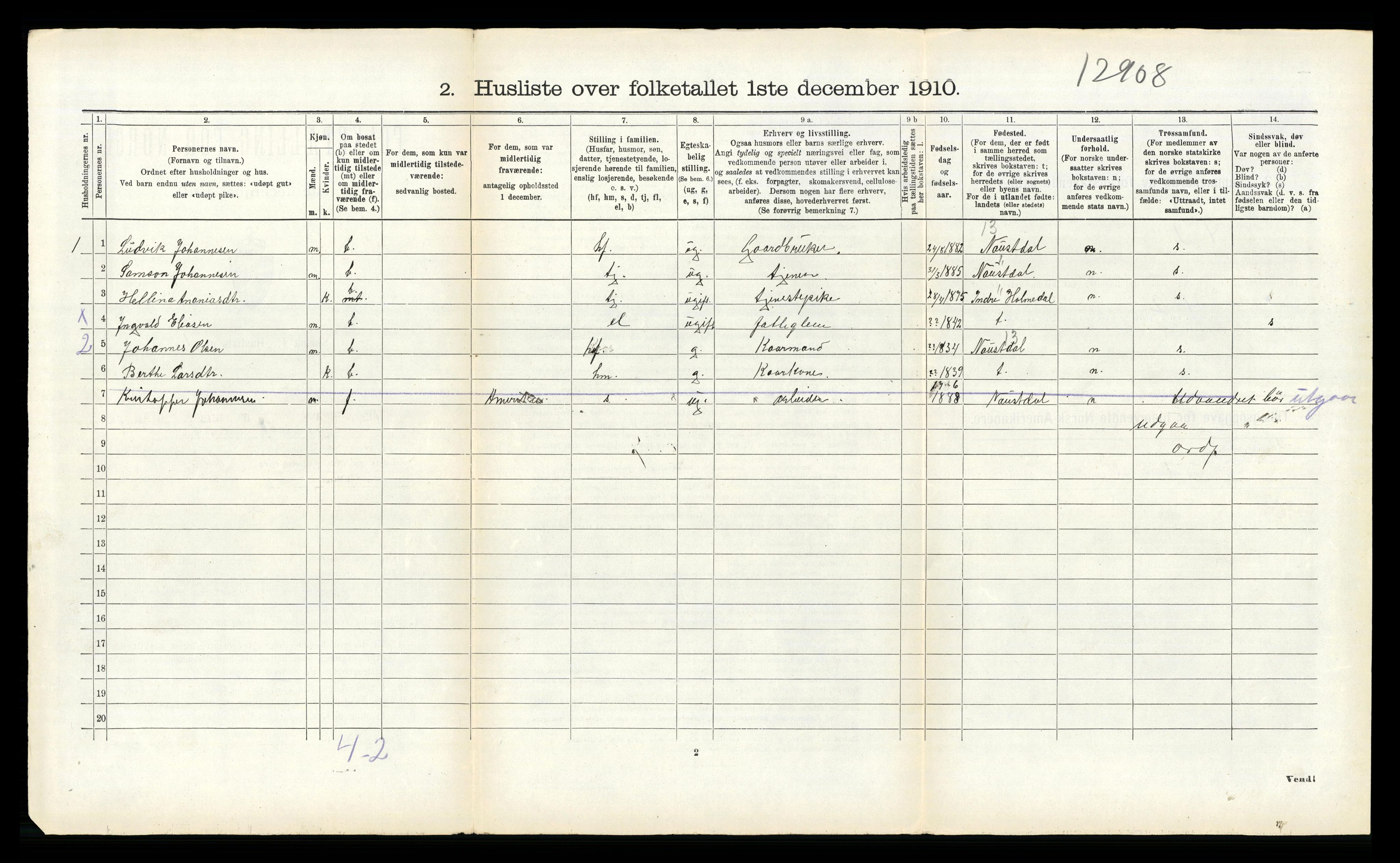 RA, 1910 census for Kinn, 1910, p. 1565