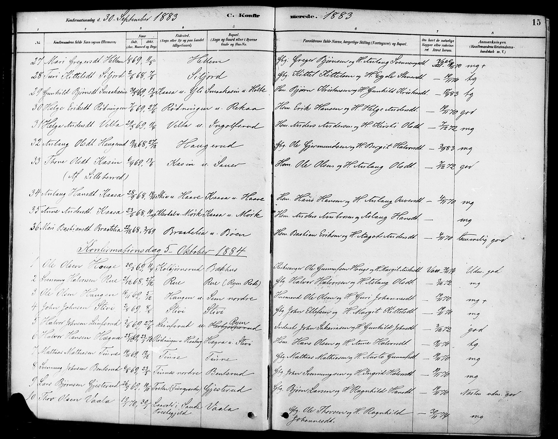 Heddal kirkebøker, SAKO/A-268/F/Fa/L0009: Parish register (official) no. I 9, 1878-1903, p. 15
