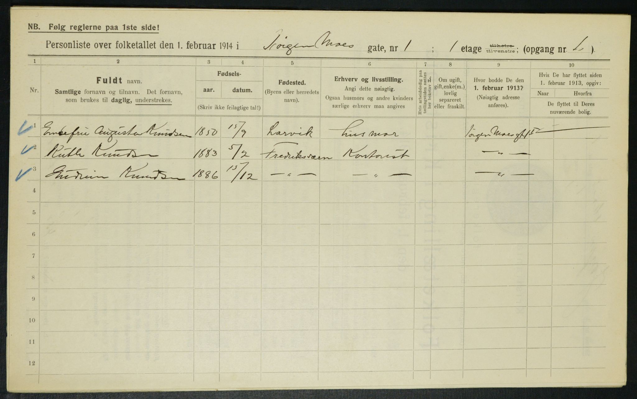 OBA, Municipal Census 1914 for Kristiania, 1914, p. 47686