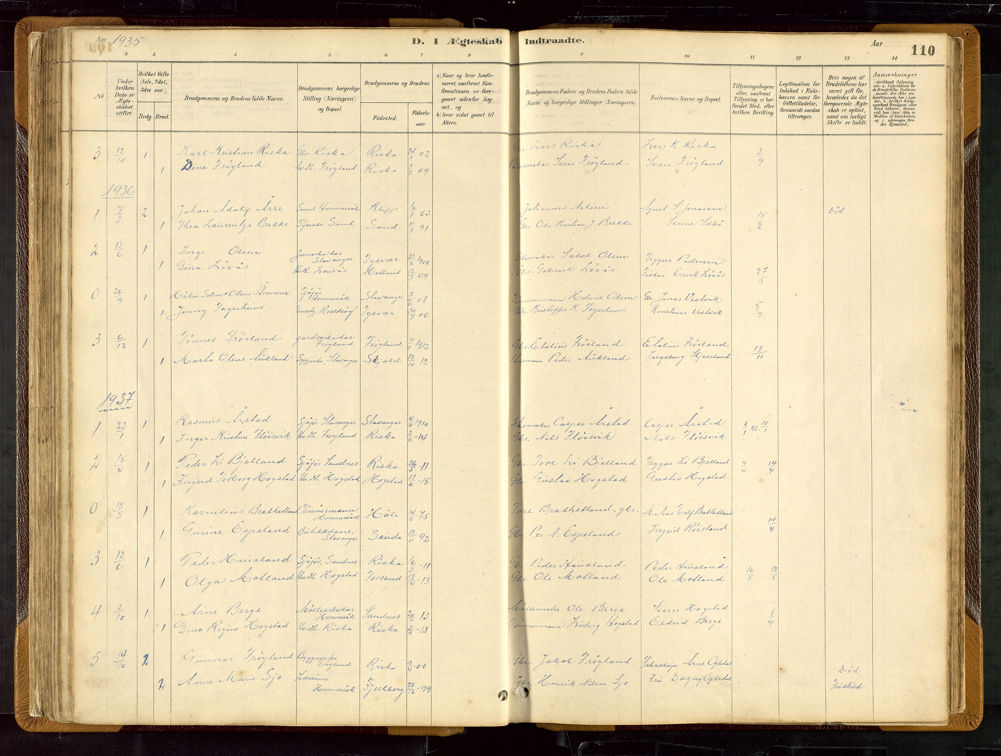 Hetland sokneprestkontor, SAST/A-101826/30/30BB/L0007: Parish register (copy) no. B 7, 1878-1910, p. 110