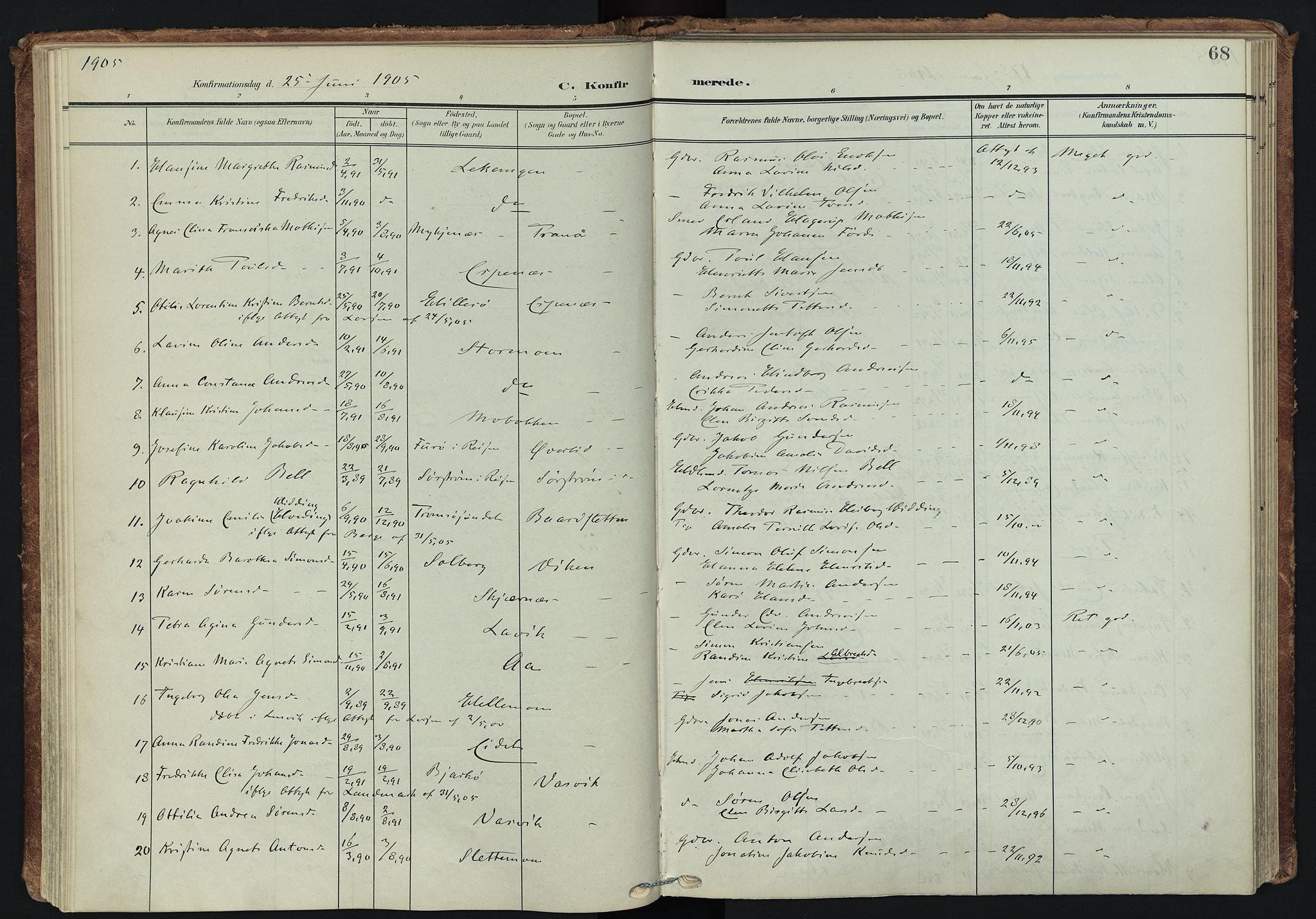 Tranøy sokneprestkontor, SATØ/S-1313/I/Ia/Iaa/L0014kirke: Parish register (official) no. 14, 1905-1919, p. 68