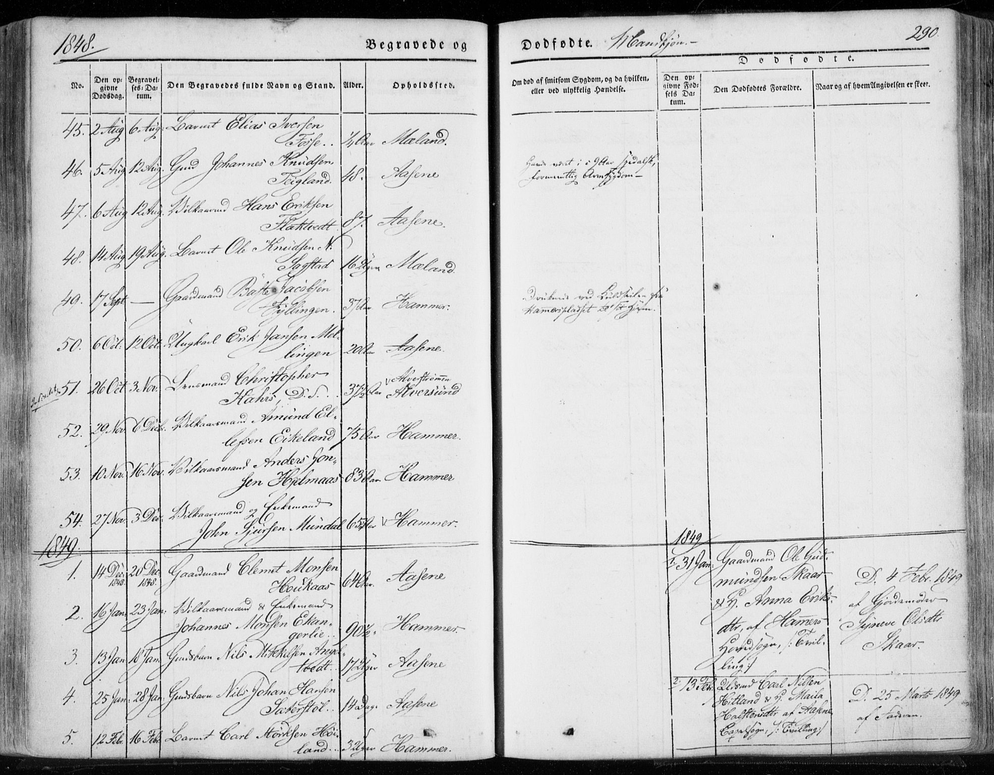 Hamre sokneprestembete, AV/SAB-A-75501/H/Ha/Haa/Haaa/L0013: Parish register (official) no. A 13, 1846-1857, p. 290