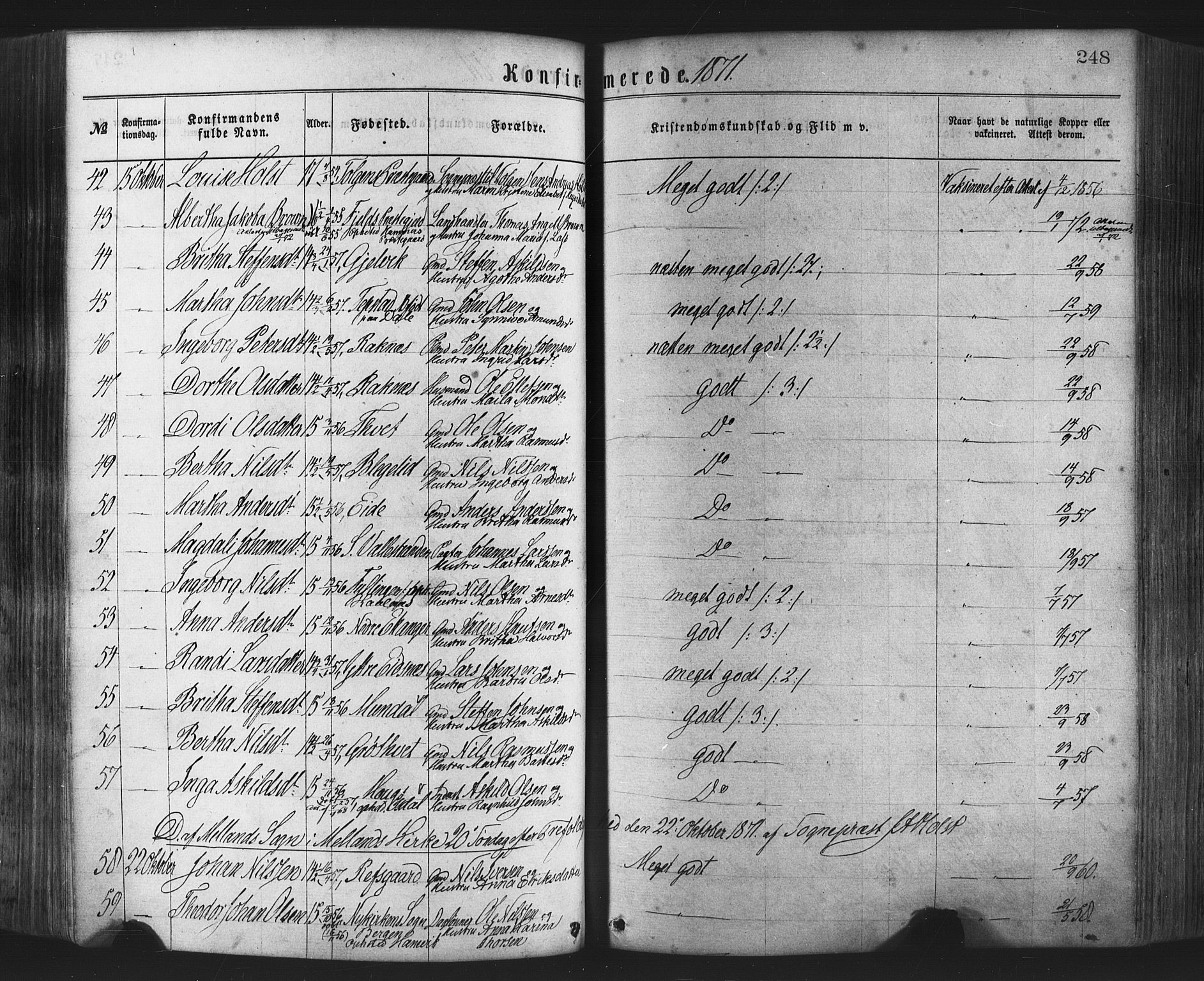 Hamre sokneprestembete, AV/SAB-A-75501/H/Ha/Haa/Haaa/L0015: Parish register (official) no. A 15, 1870-1881, p. 248