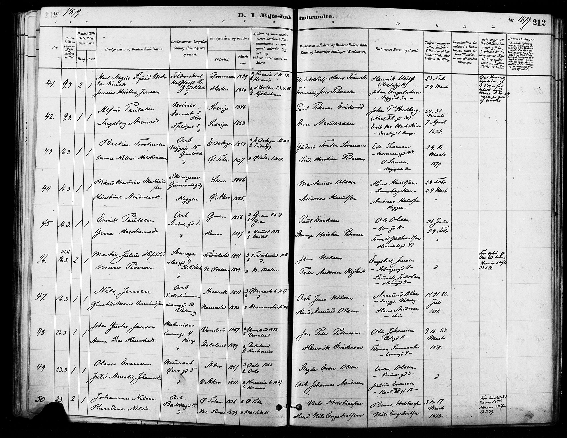 Østre Aker prestekontor Kirkebøker, SAO/A-10840/F/Fa/L0006: Parish register (official) no. I 5, 1879-1882, p. 212