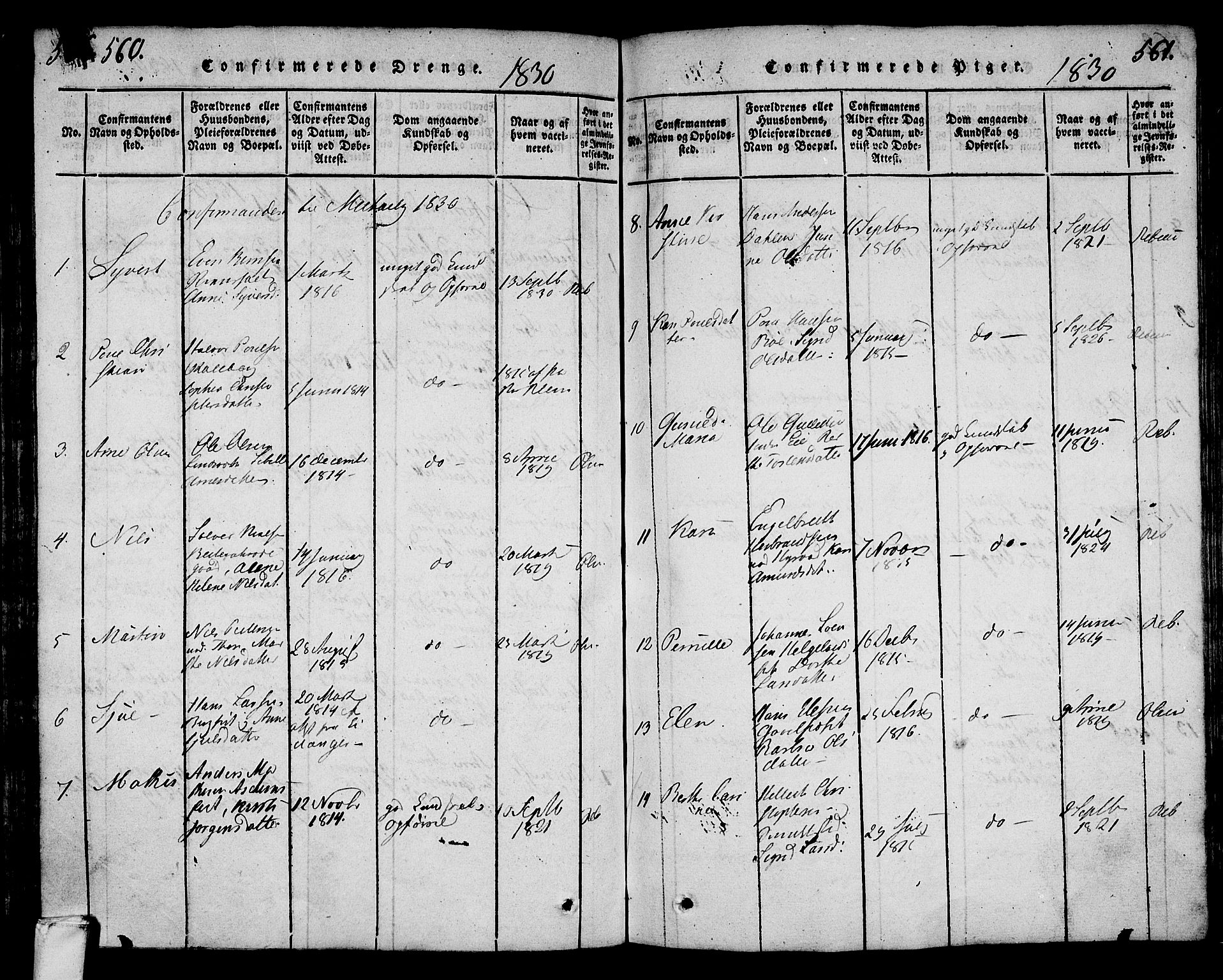 Lardal kirkebøker, AV/SAKO-A-350/F/Fa/L0005: Parish register (official) no. I 5, 1814-1835, p. 560-561