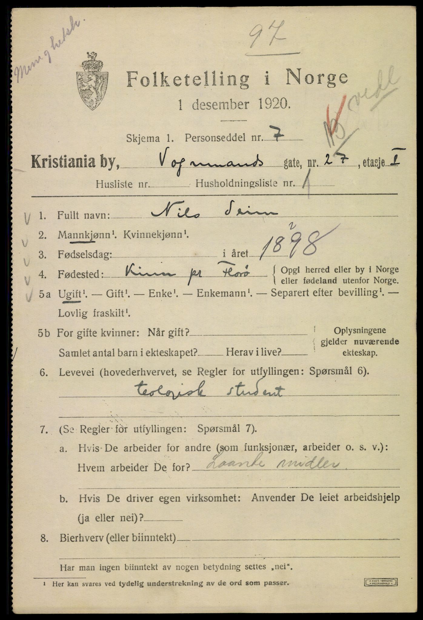 SAO, 1920 census for Kristiania, 1920, p. 638577