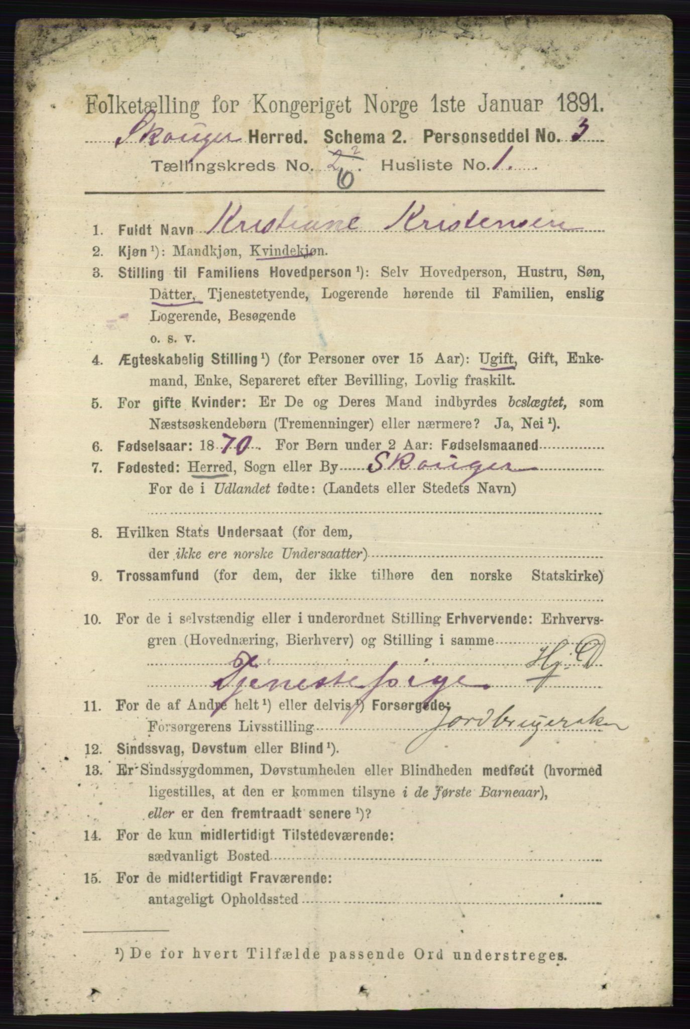 RA, 1891 census for 0712 Skoger, 1891, p. 3711