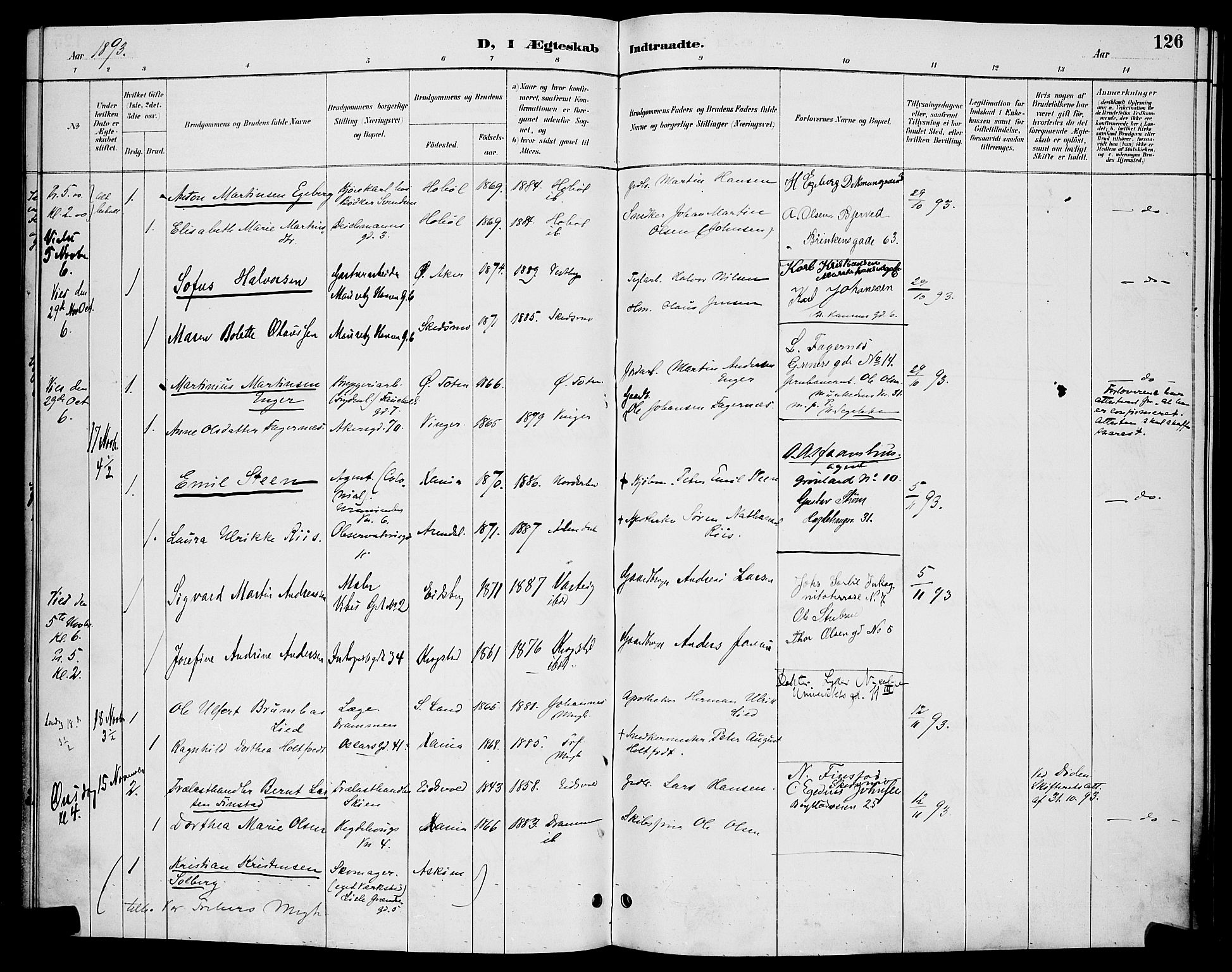 Trefoldighet prestekontor Kirkebøker, AV/SAO-A-10882/H/Ha/L0004: Banns register no. 4, 1888-1894, p. 126