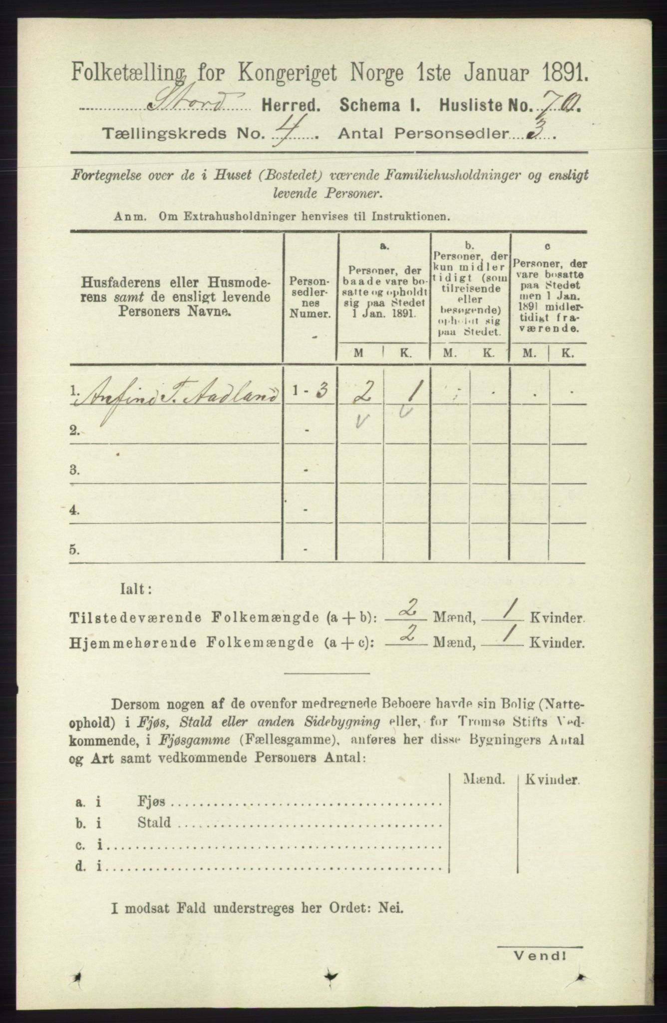 RA, 1891 census for 1221 Stord, 1891, p. 1028