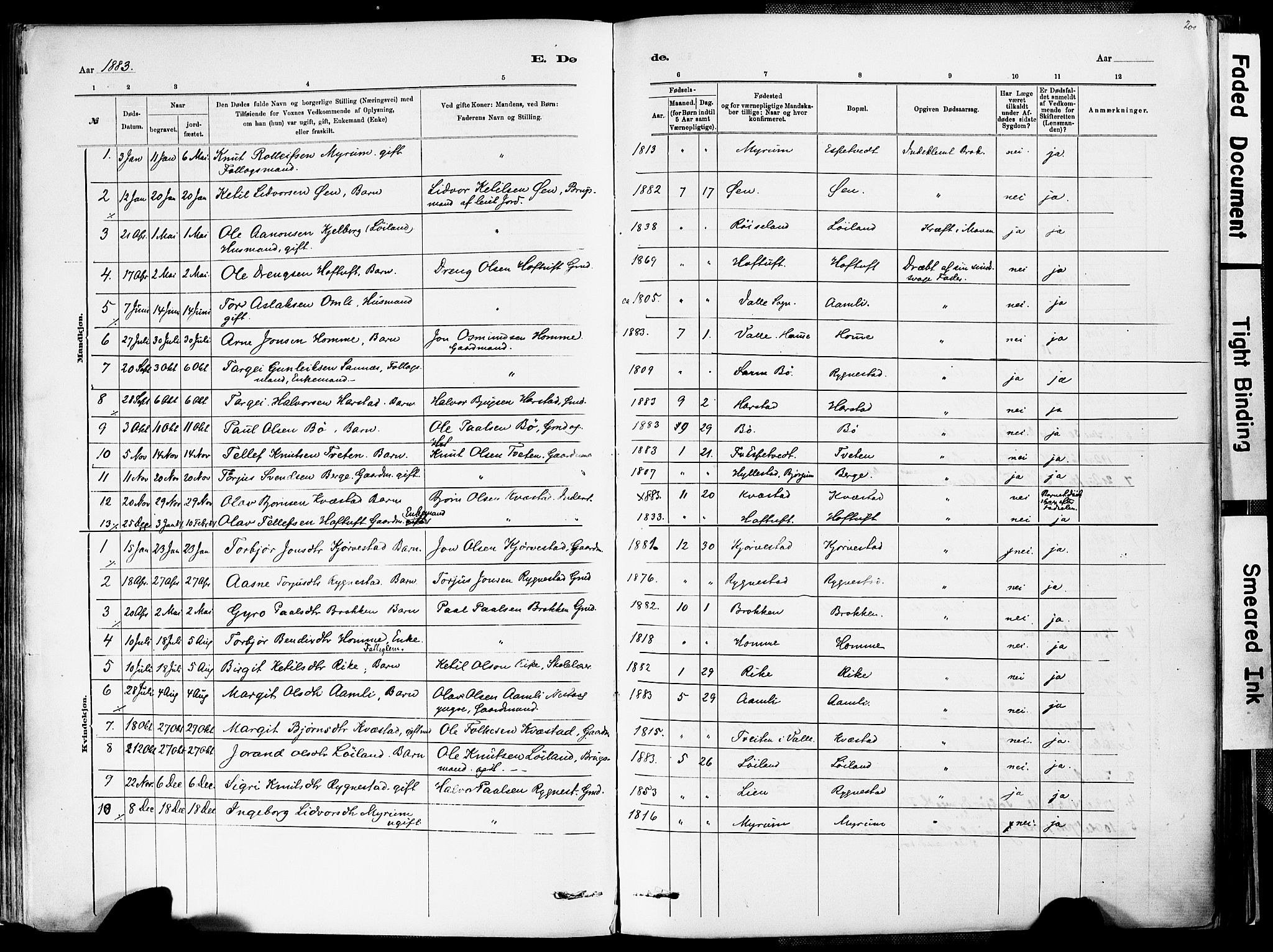 Valle sokneprestkontor, SAK/1111-0044/F/Fa/Fac/L0009: Parish register (official) no. A 9, 1882-1913, p. 200