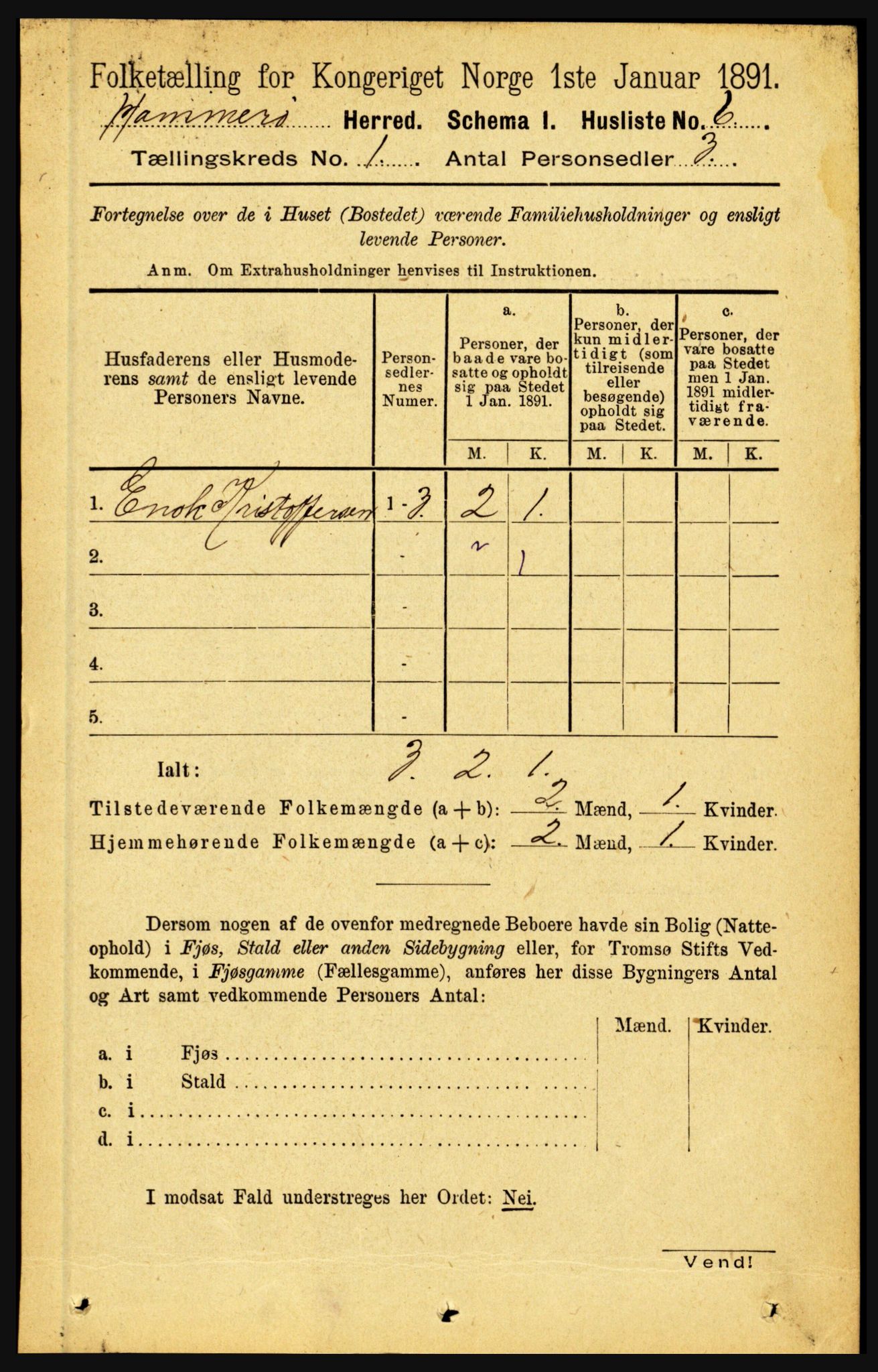 RA, 1891 census for 1849 Hamarøy, 1891, p. 23