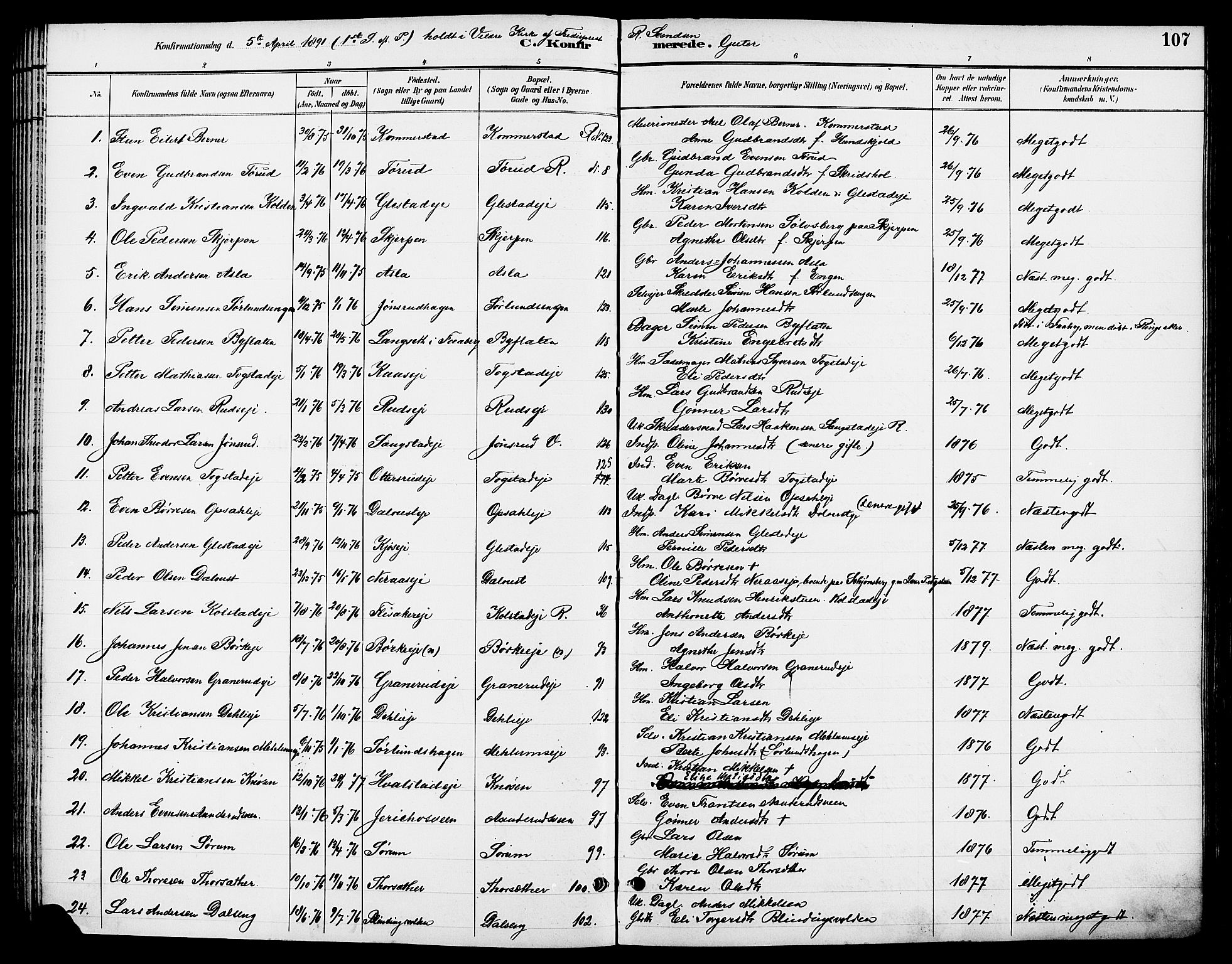 Ringsaker prestekontor, AV/SAH-PREST-014/L/La/L0014: Parish register (copy) no. 14, 1891-1904, p. 107