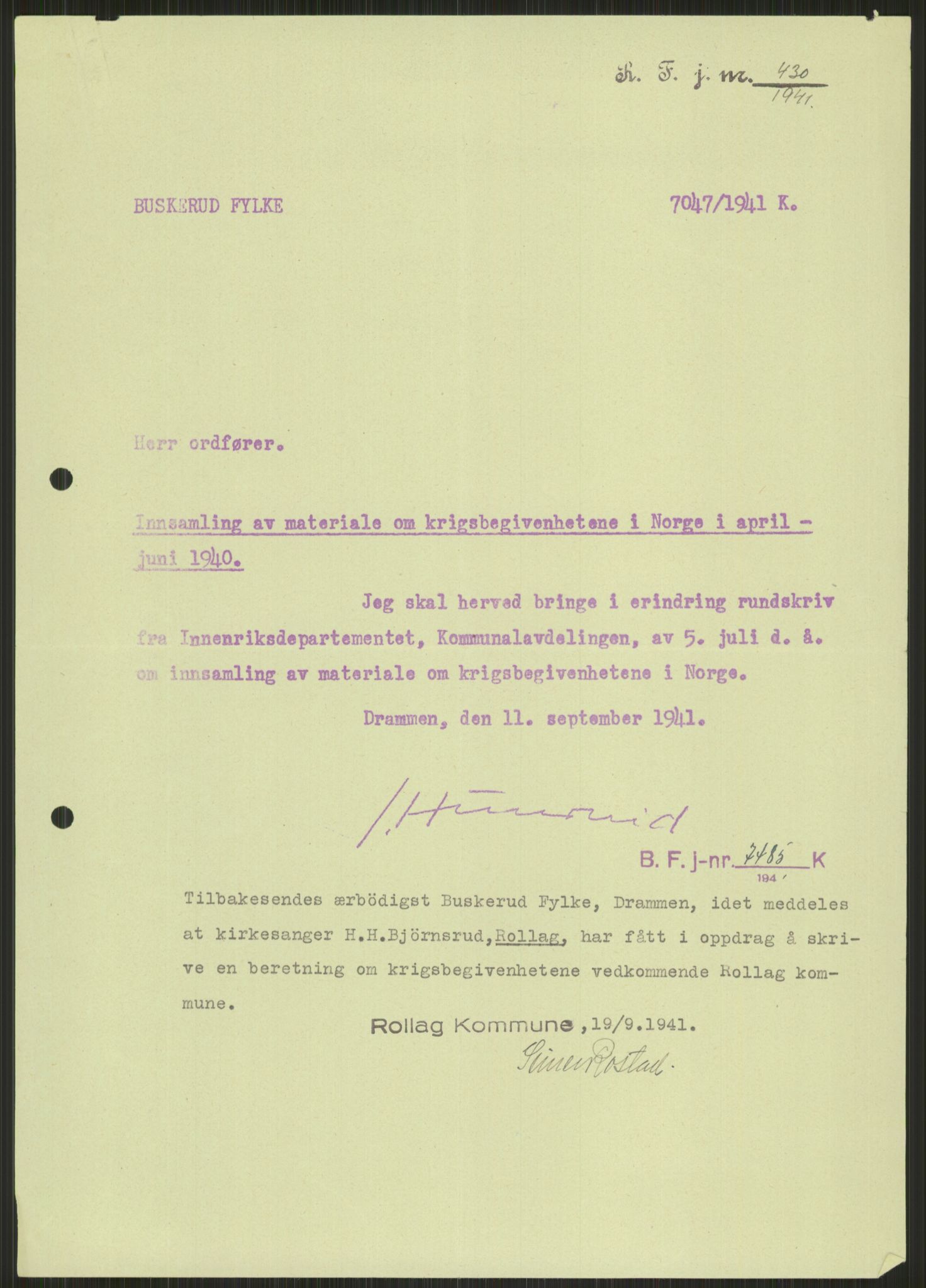 Forsvaret, Forsvarets krigshistoriske avdeling, RA/RAFA-2017/Y/Ya/L0014: II-C-11-31 - Fylkesmenn.  Rapporter om krigsbegivenhetene 1940., 1940, p. 484