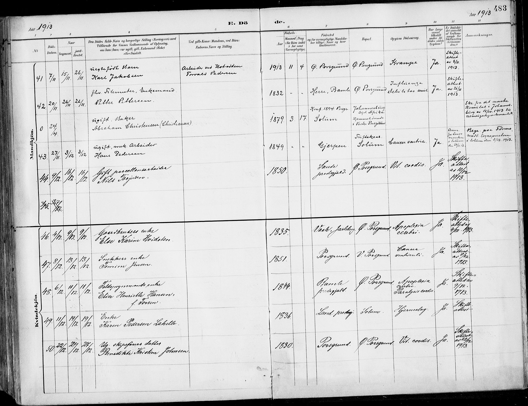 Porsgrunn kirkebøker , AV/SAKO-A-104/F/Fa/L0011: Parish register (official) no. 11, 1895-1919, p. 483