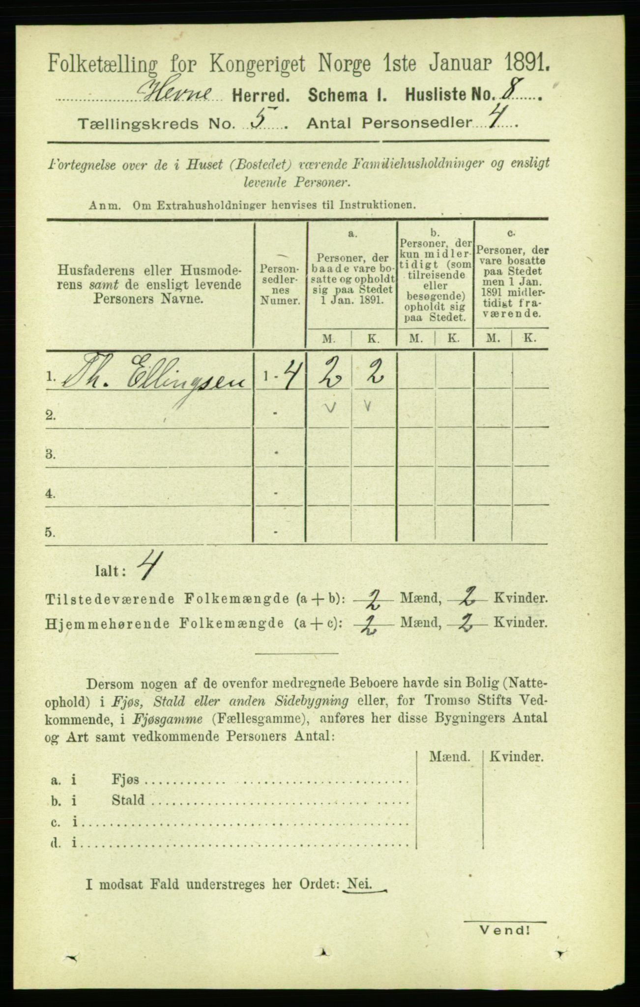 RA, 1891 census for 1612 Hemne, 1891, p. 2352