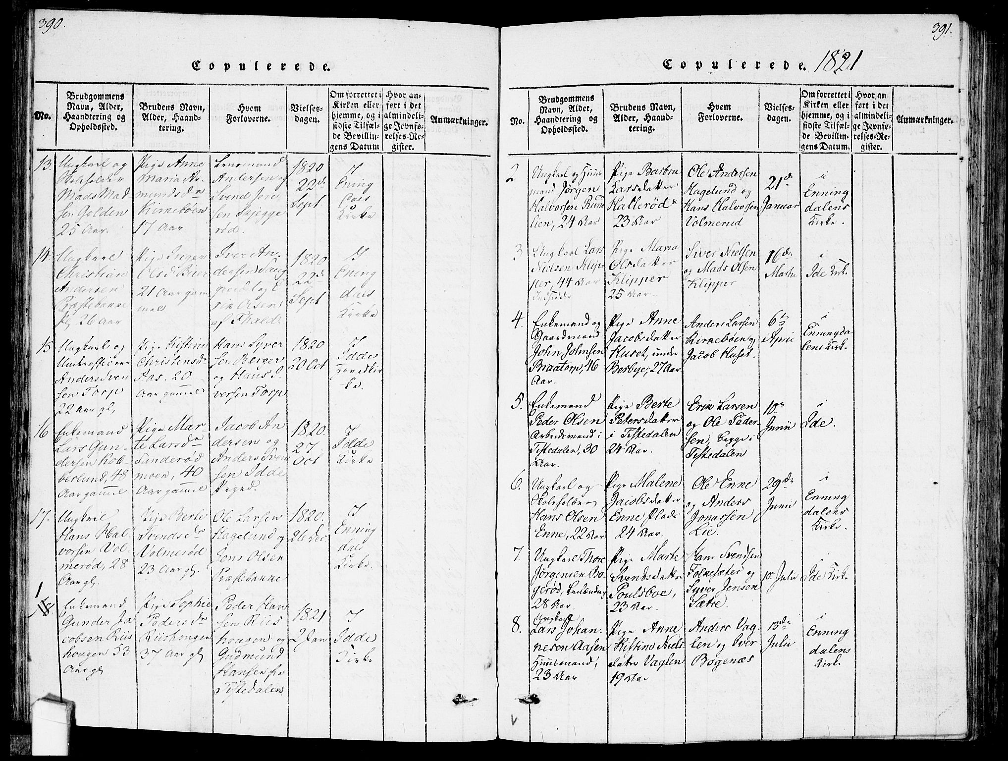 Idd prestekontor Kirkebøker, AV/SAO-A-10911/F/Fc/L0002: Parish register (official) no. III 2, 1815-1831, p. 390-391