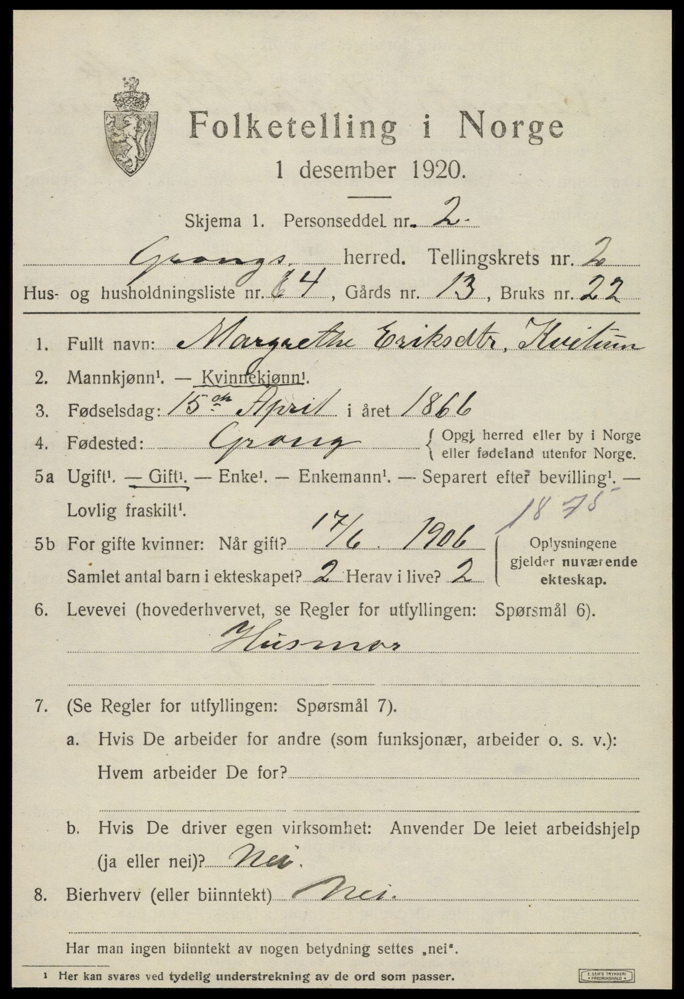 SAT, 1920 census for Grong, 1920, p. 2183