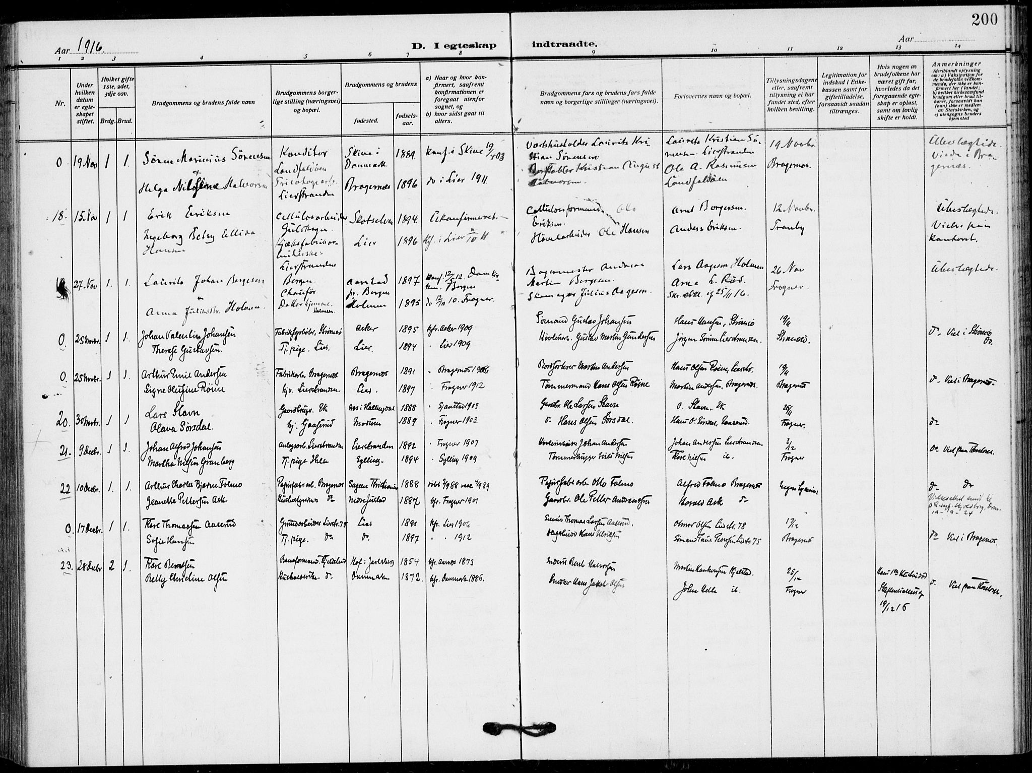 Lier kirkebøker, AV/SAKO-A-230/F/Fa/L0018: Parish register (official) no. I 18, 1909-1917, p. 200