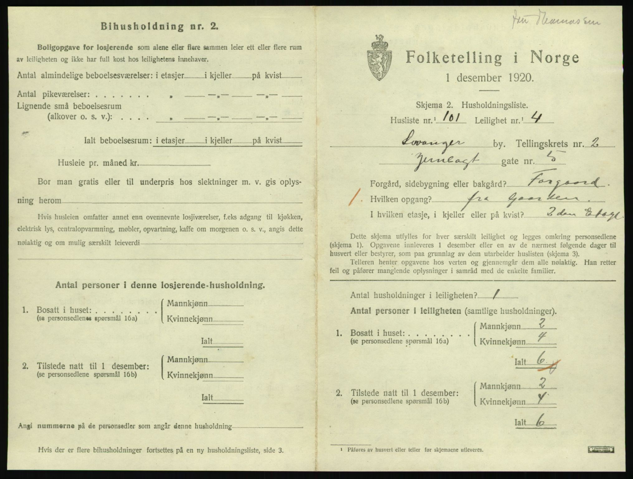 SAT, 1920 census for Levanger town, 1920, p. 1204