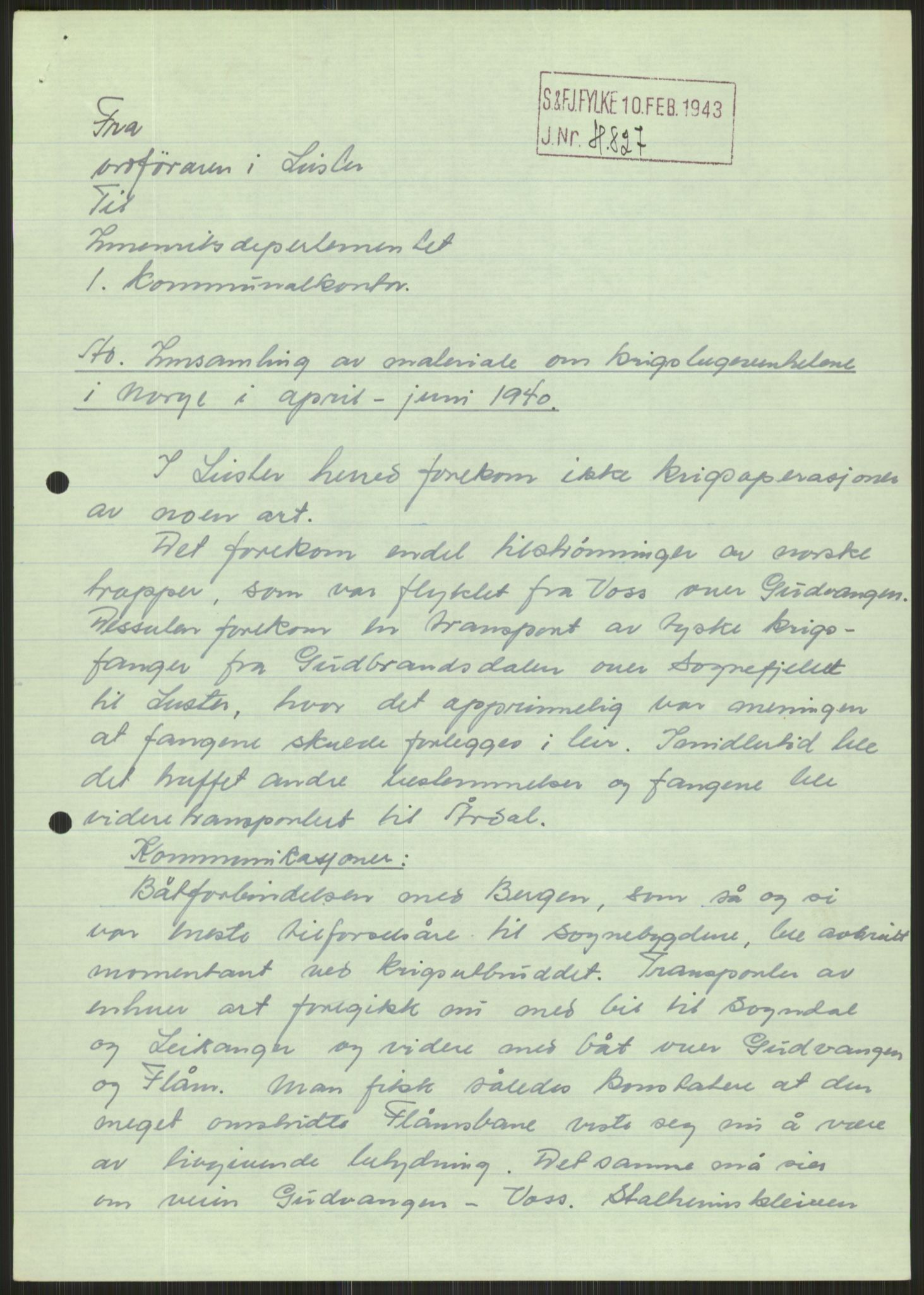 Forsvaret, Forsvarets krigshistoriske avdeling, AV/RA-RAFA-2017/Y/Ya/L0015: II-C-11-31 - Fylkesmenn.  Rapporter om krigsbegivenhetene 1940., 1940, p. 557