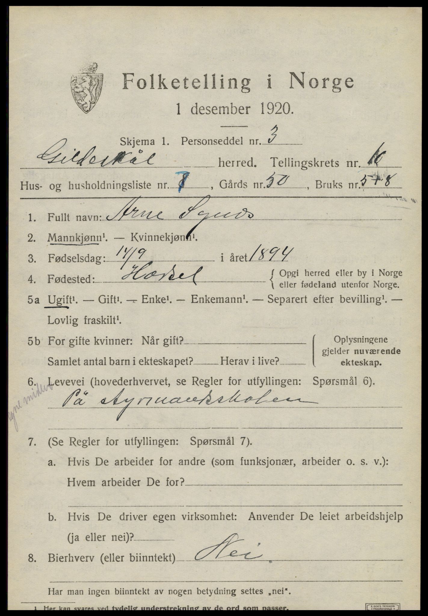 SAT, 1920 census for Gildeskål, 1920, p. 6132