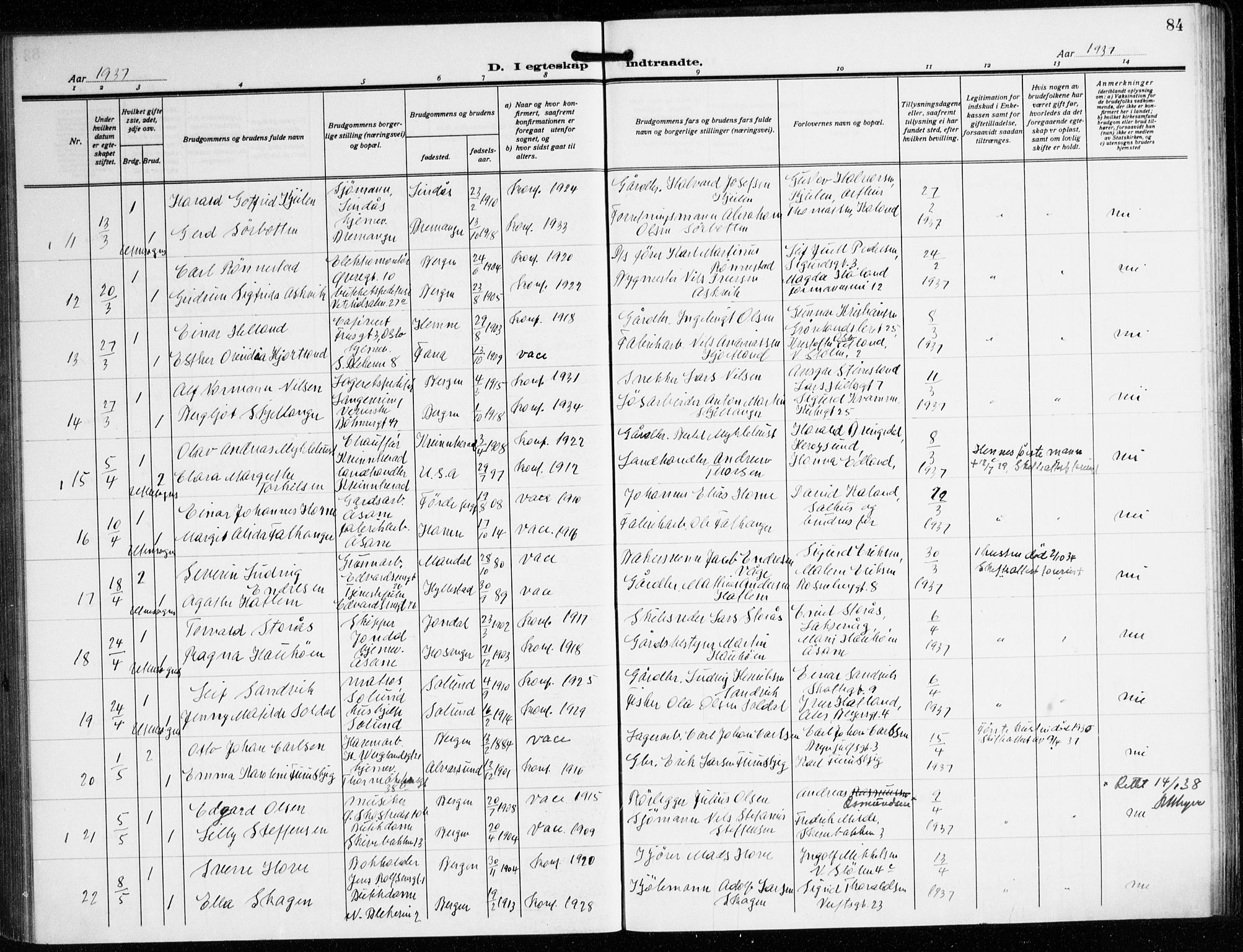 Korskirken sokneprestembete, AV/SAB-A-76101/H/Hab: Parish register (copy) no. D 5, 1926-1944, p. 84