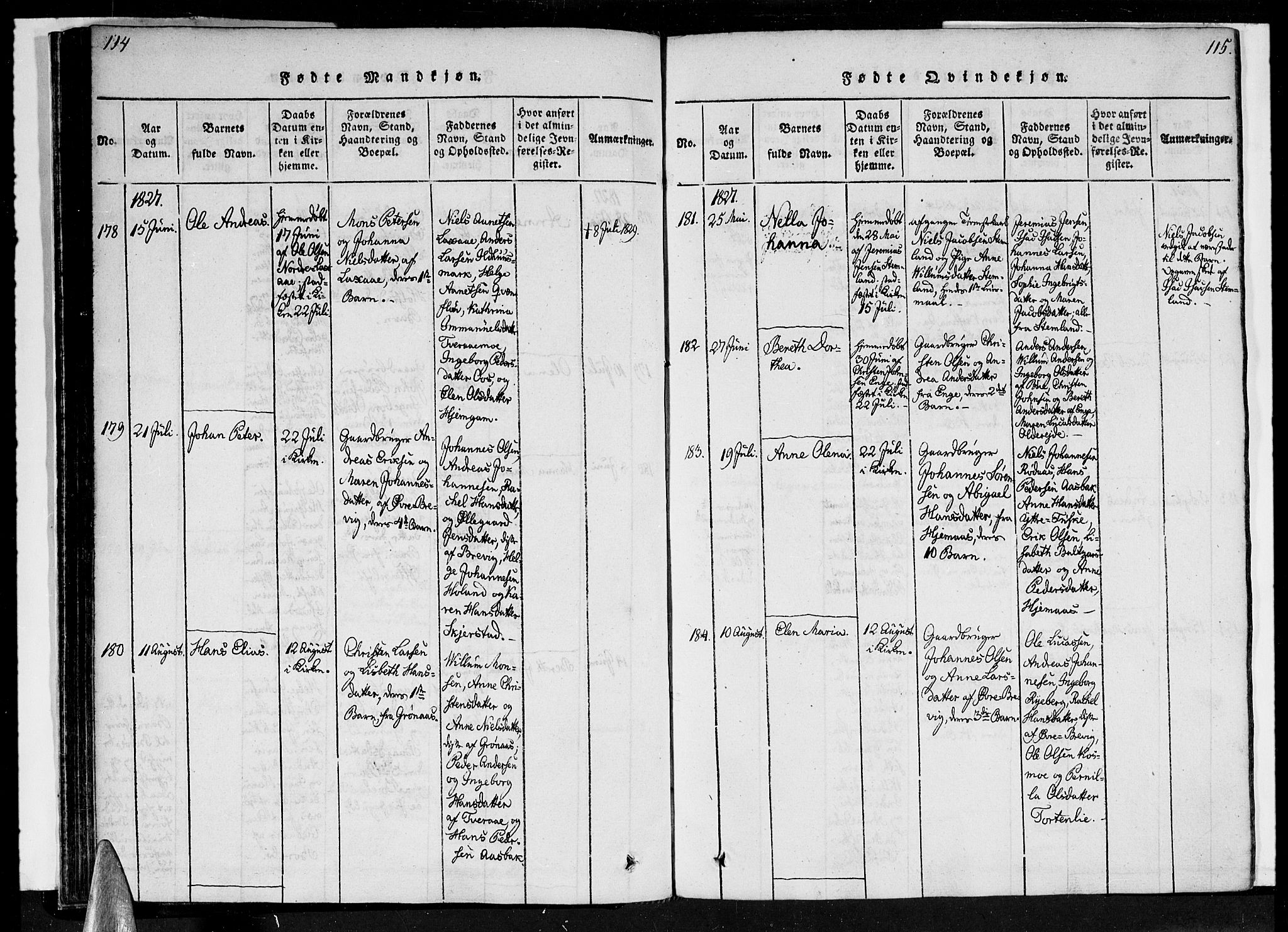 Ministerialprotokoller, klokkerbøker og fødselsregistre - Nordland, SAT/A-1459/852/L0736: Parish register (official) no. 852A06, 1820-1833, p. 114-115