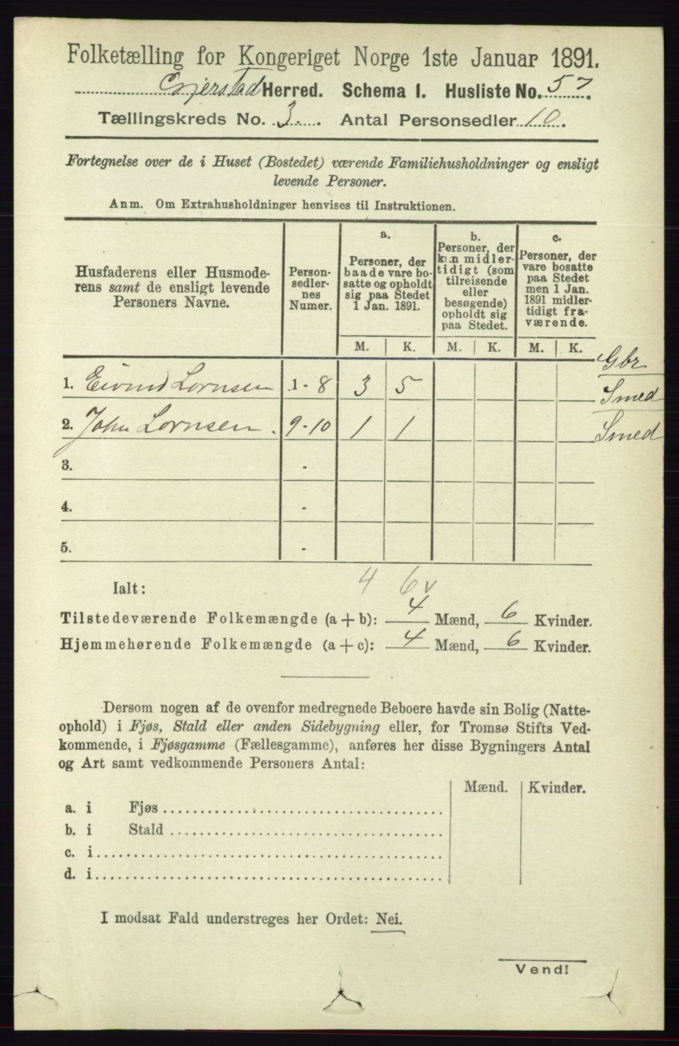 RA, 1891 census for 0911 Gjerstad, 1891, p. 1051