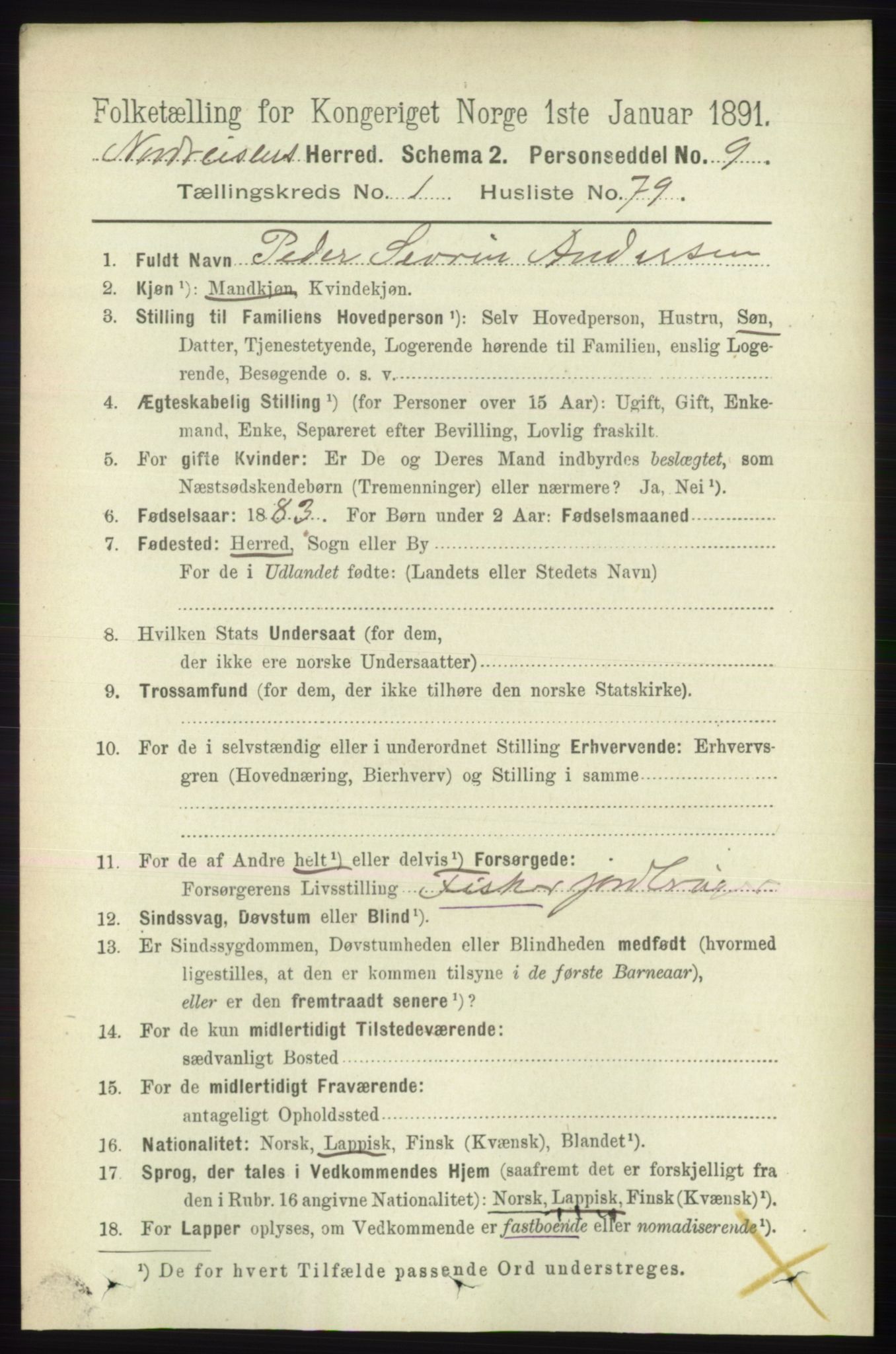 RA, 1891 census for 1942 Nordreisa, 1891, p. 609