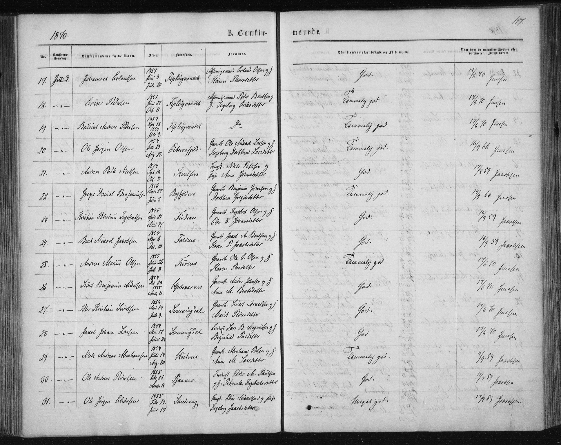 Ministerialprotokoller, klokkerbøker og fødselsregistre - Nordland, SAT/A-1459/820/L0294: Parish register (official) no. 820A15, 1866-1879, p. 197