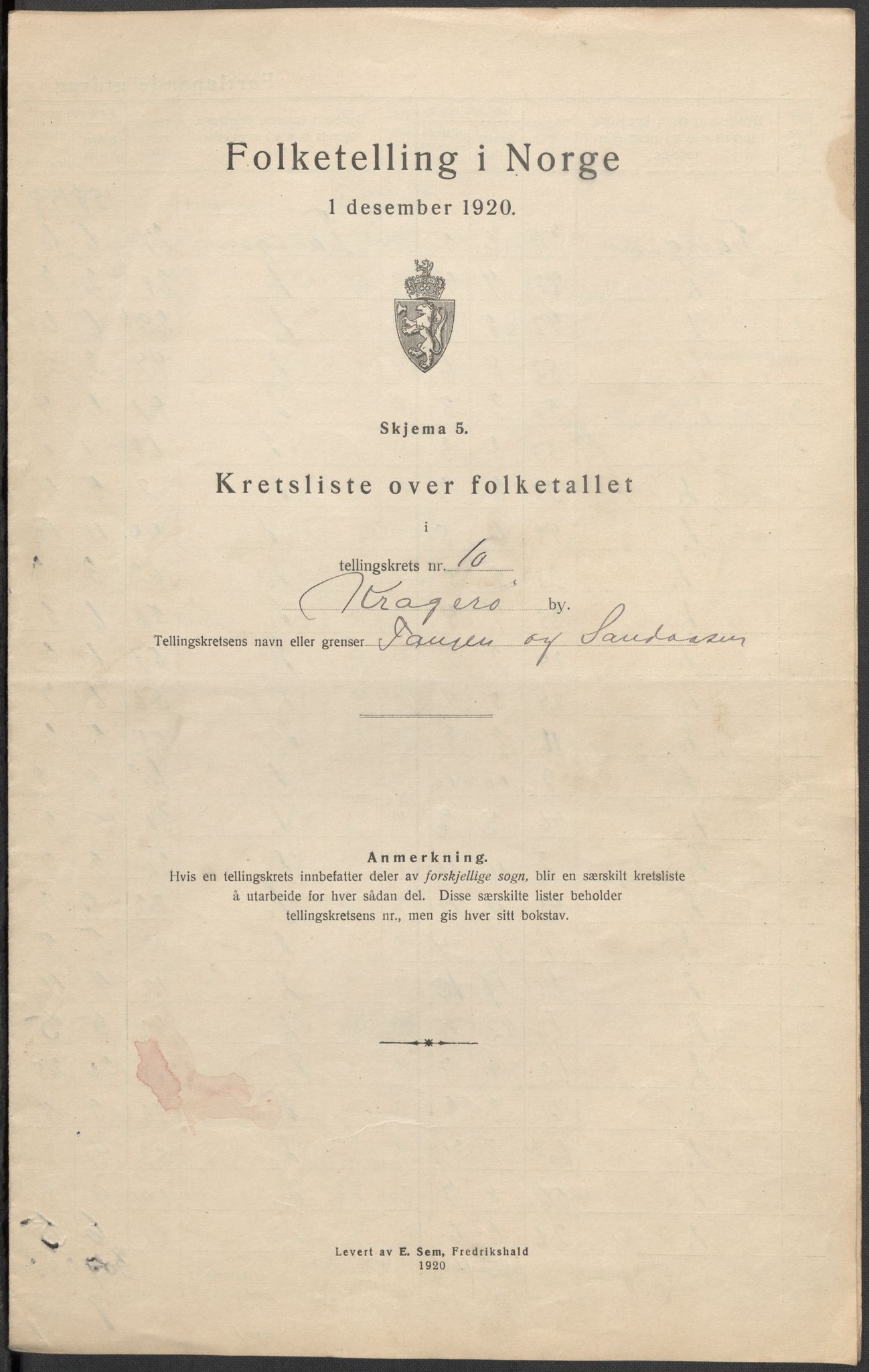 SAKO, 1920 census for Kragerø, 1920, p. 38