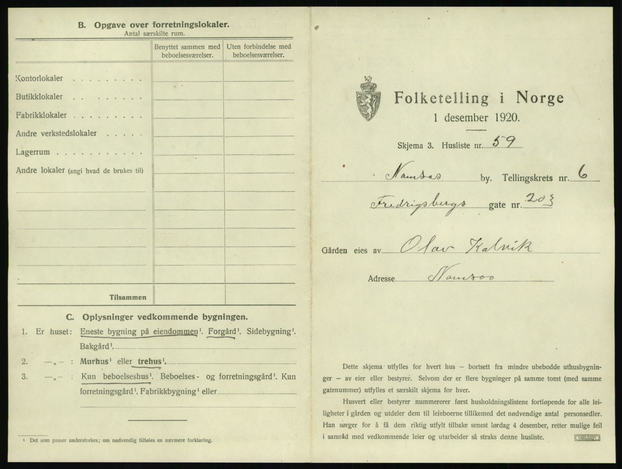 SAT, 1920 census for Namsos, 1920, p. 721