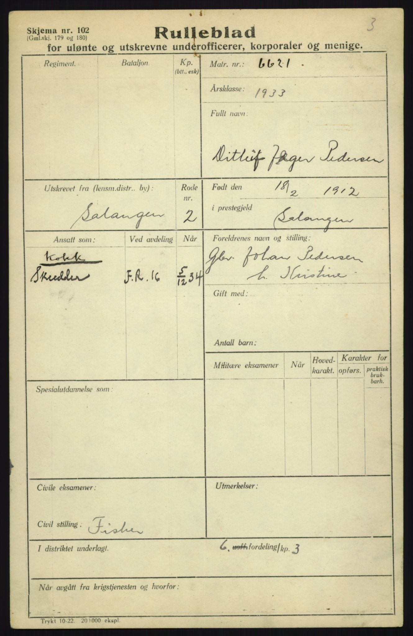 Forsvaret, Troms infanteriregiment nr. 16, AV/RA-RAFA-3146/P/Pa/L0017: Rulleblad for regimentets menige mannskaper, årsklasse 1933, 1933, p. 991