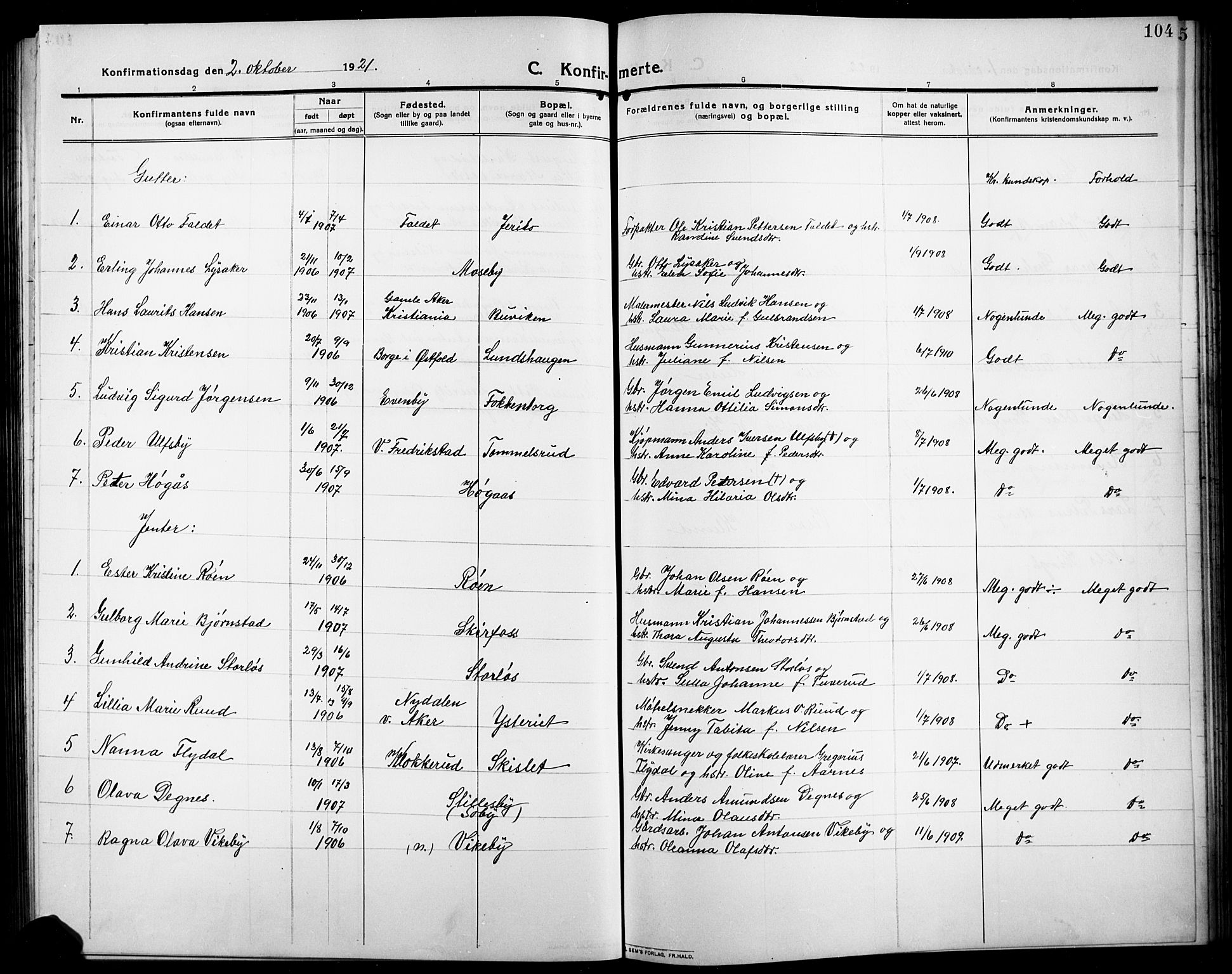 Rødenes prestekontor Kirkebøker, SAO/A-2005/G/Ga/L0003: Parish register (copy) no. I 3, 1911-1926, p. 104