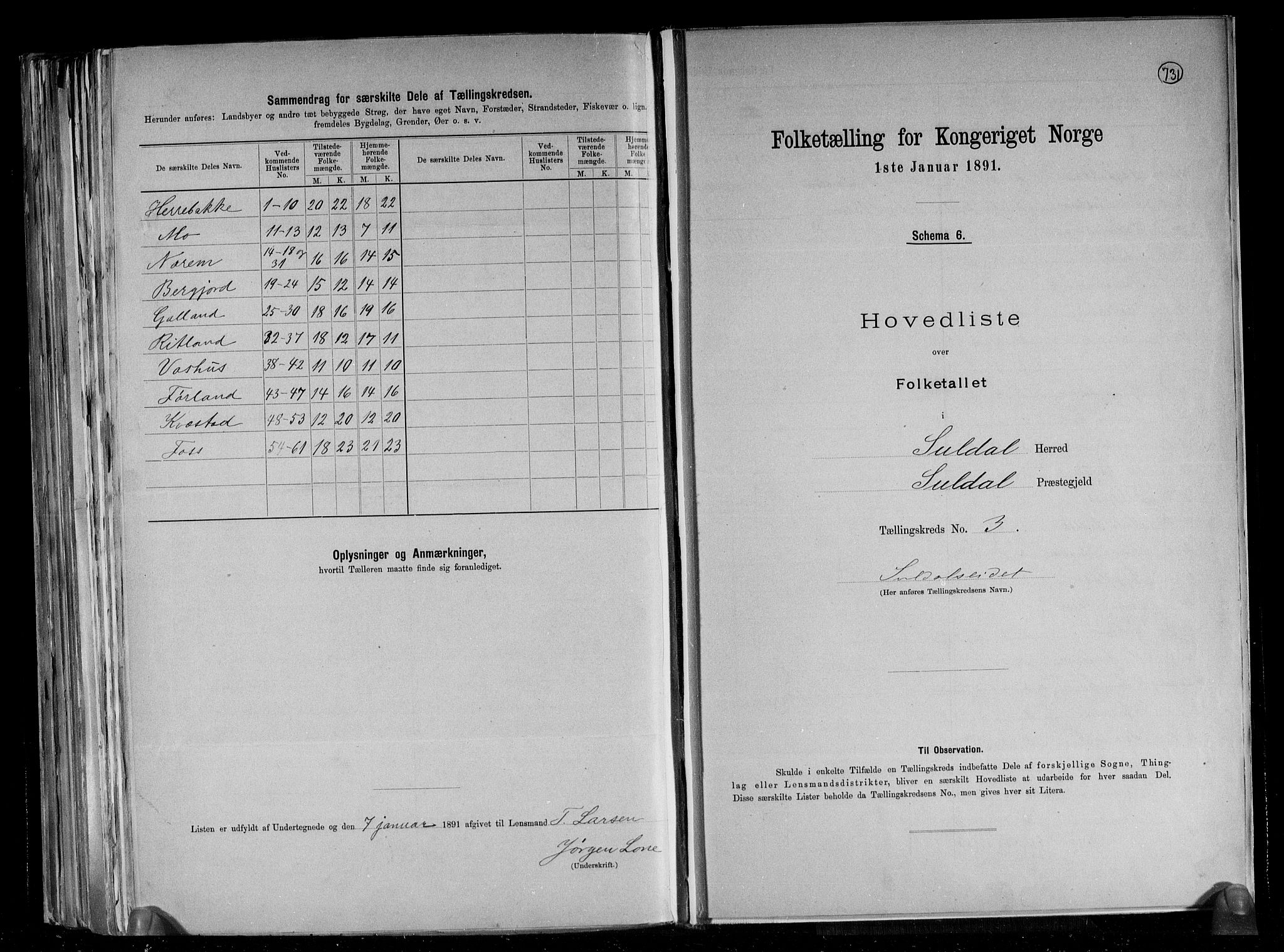 RA, 1891 census for 1134 Suldal, 1891, p. 8