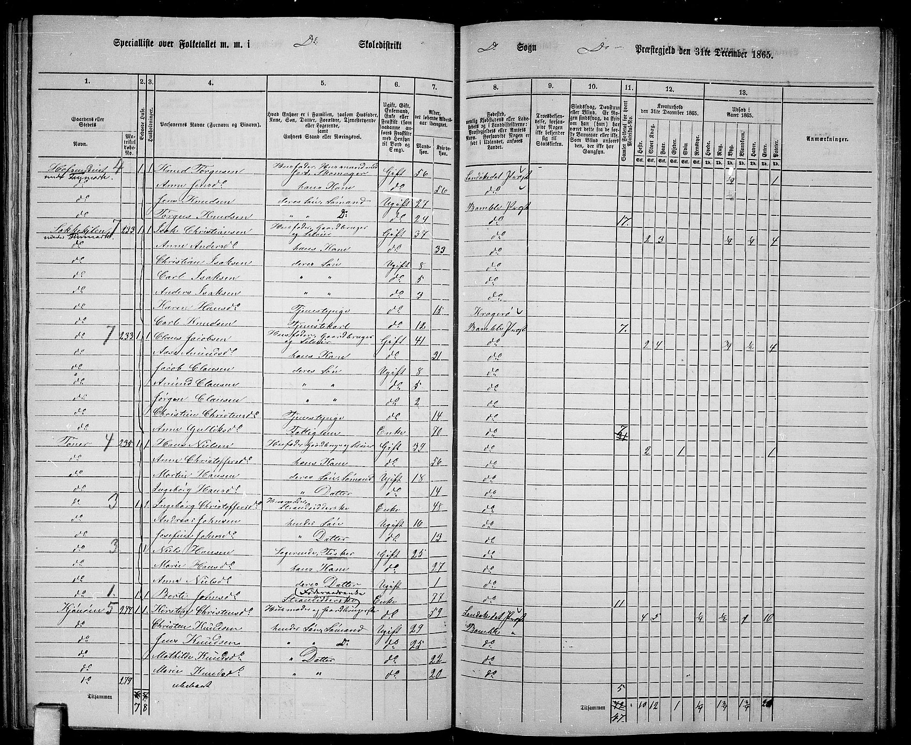 RA, 1865 census for Bamble, 1865, p. 121