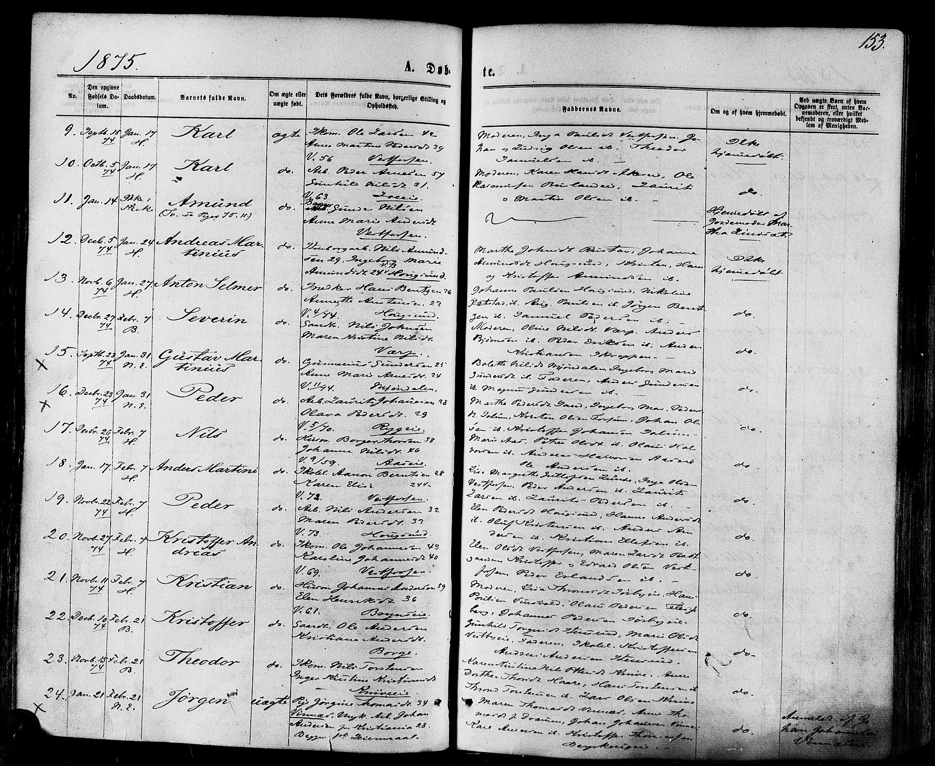 Eiker kirkebøker, AV/SAKO-A-4/F/Fa/L0017: Parish register (official) no. I 17, 1869-1877, p. 153