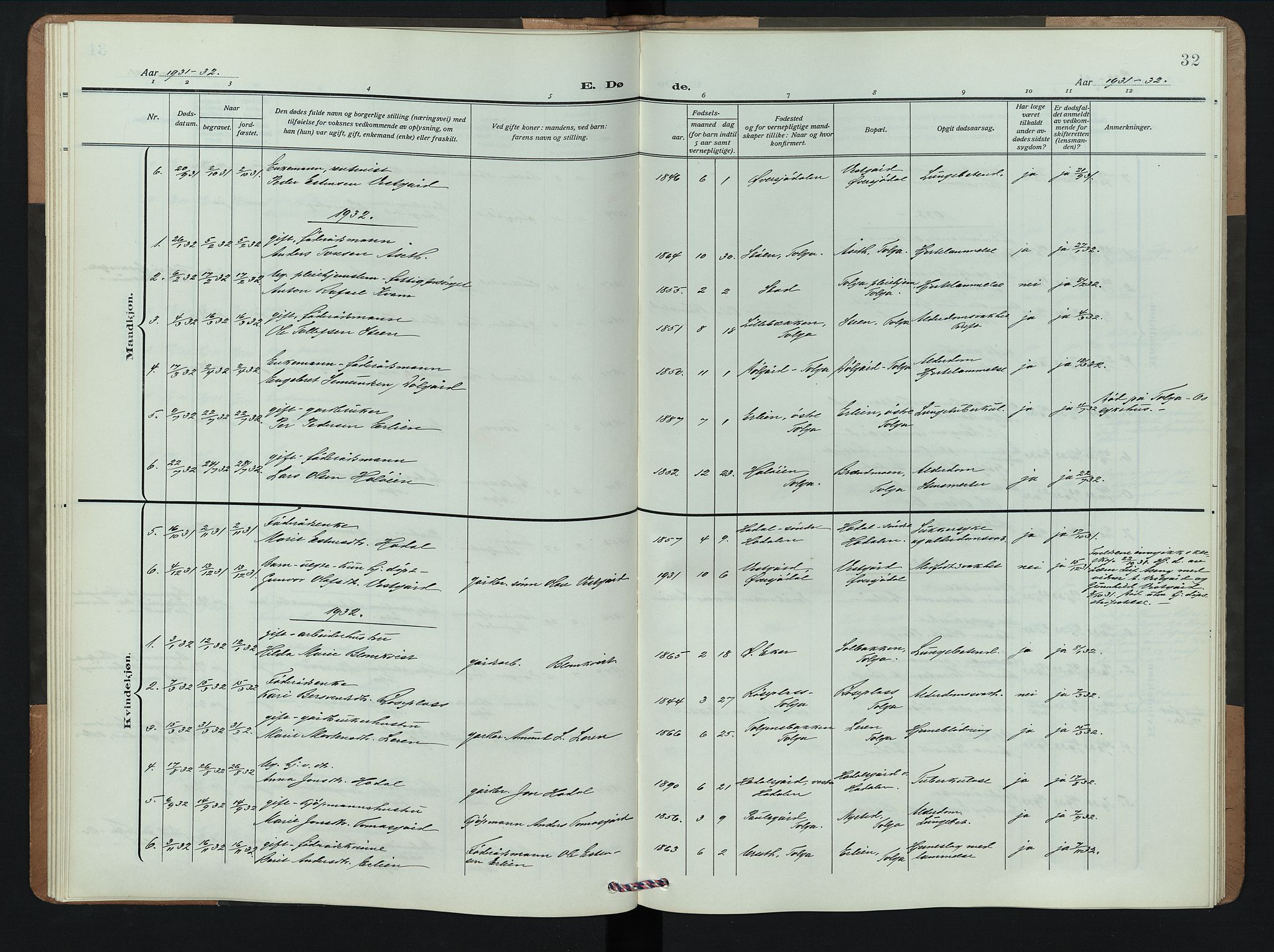 Tolga prestekontor, AV/SAH-PREST-062/L/L0012: Parish register (copy) no. 12, 1908-1948, p. 32